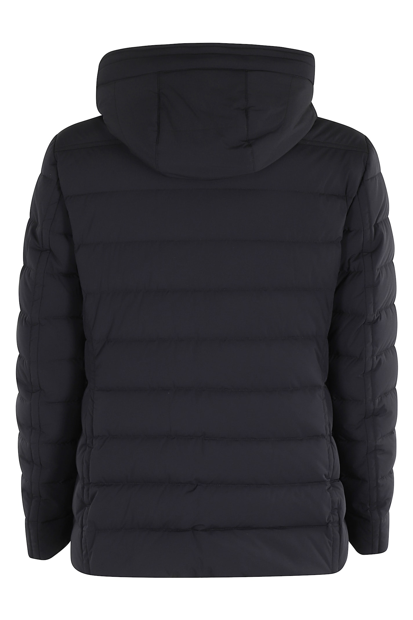 Moorer Padded Dark Blue Jacket With Central Button In Black