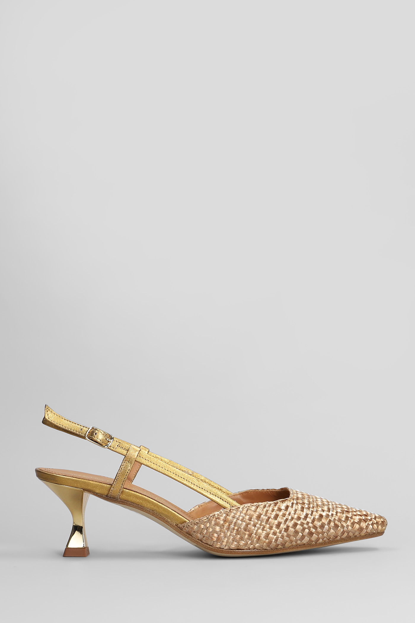 Pumps In Bronze Leather And Fabric