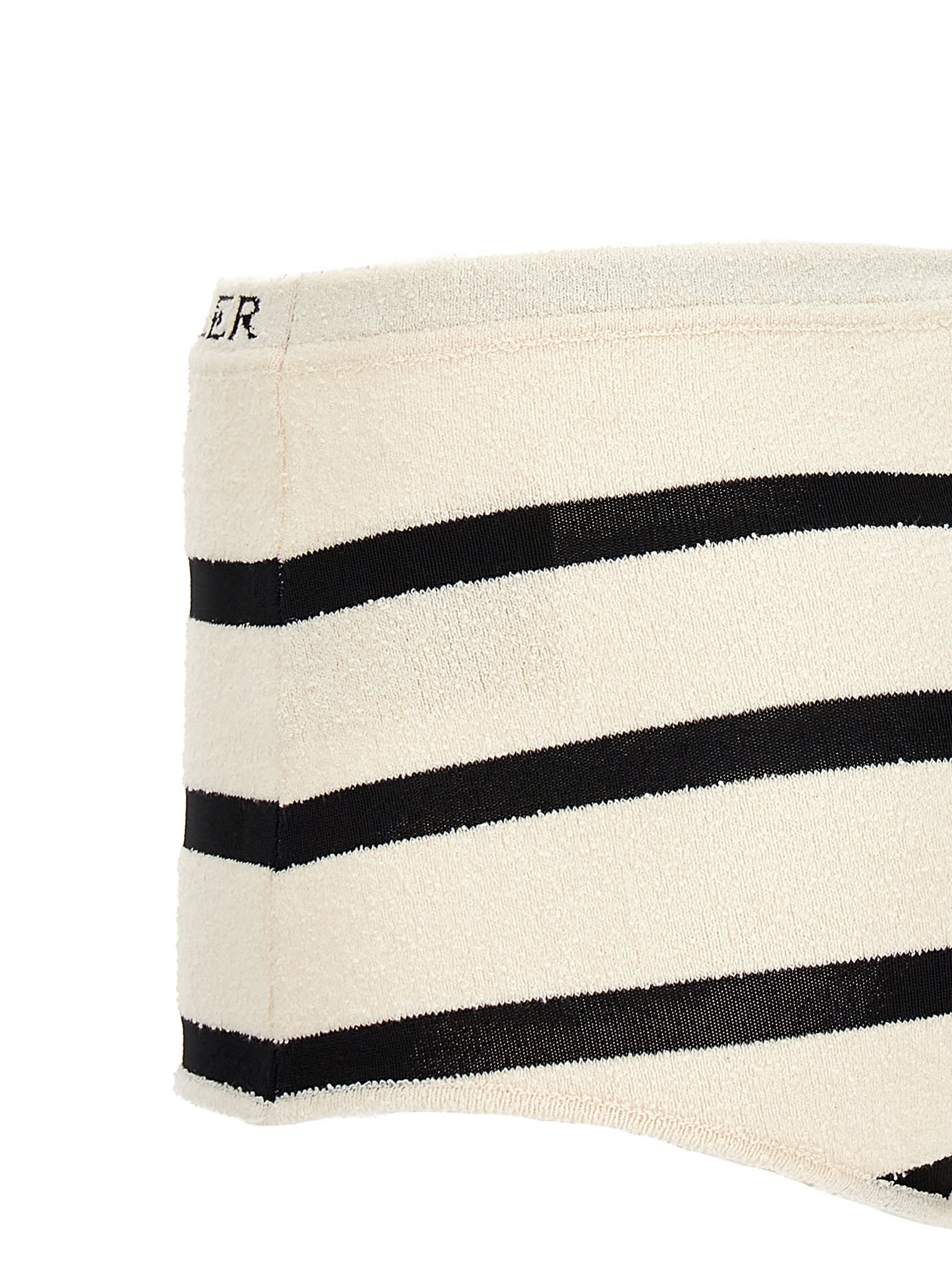 Shop Moncler Bouclé Striped Bikini In White/black