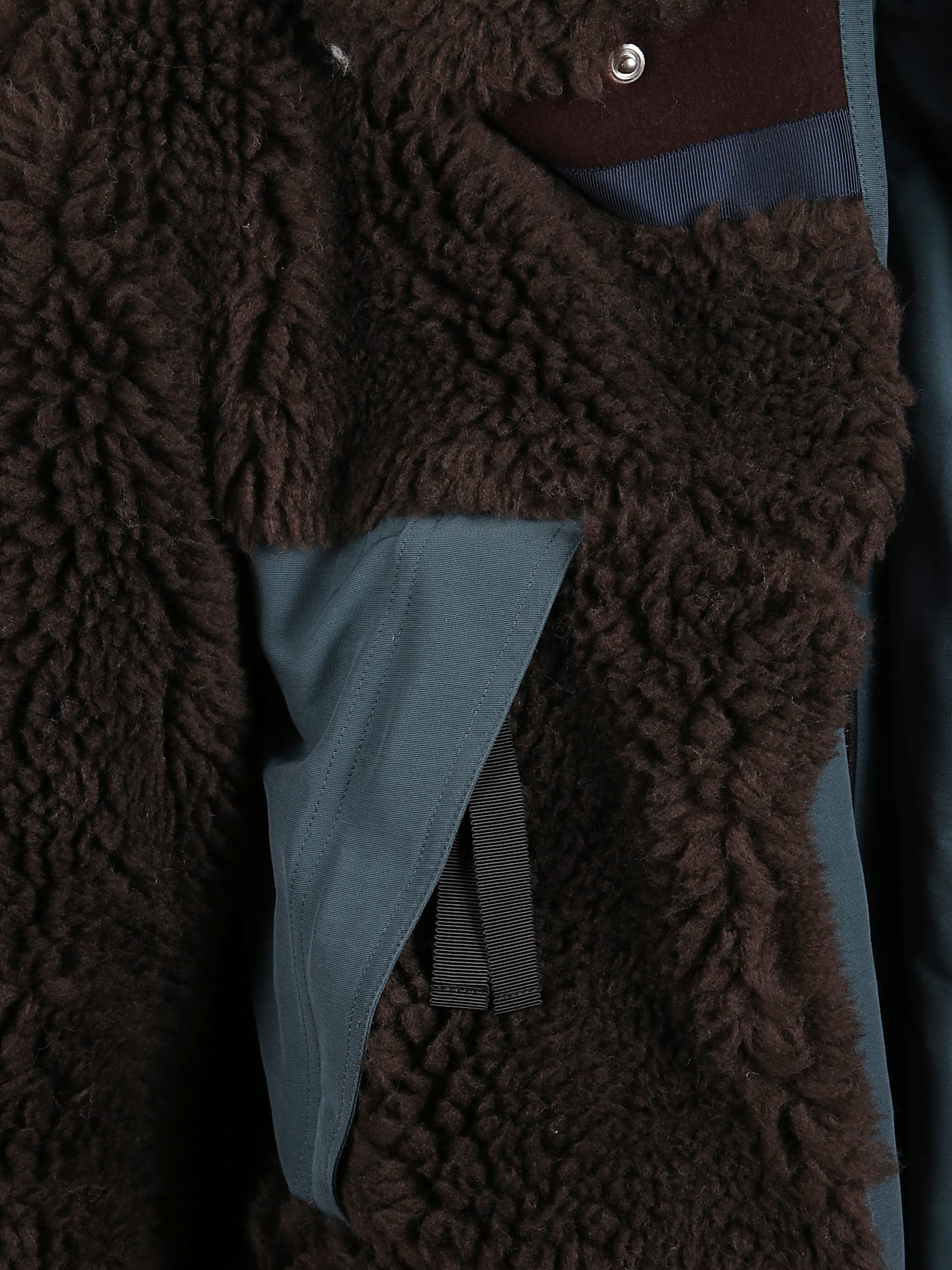 Sacai High-collar Hooded Wool Jacket In Multi