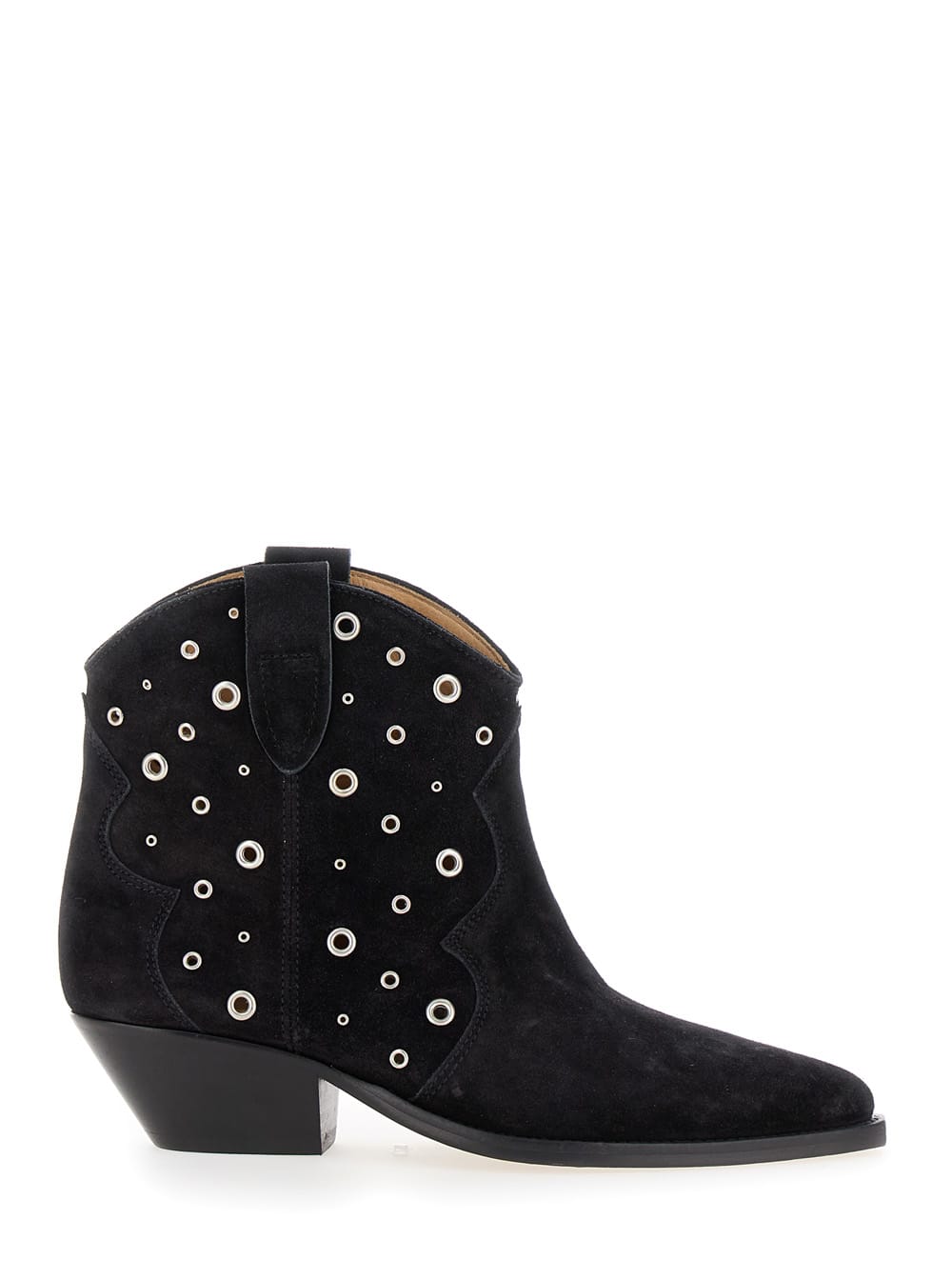 ISABEL MARANT DEWINA BLACK WESTERN ANKLE BOOTS WITH STUDS IN SUEDE WOMAN