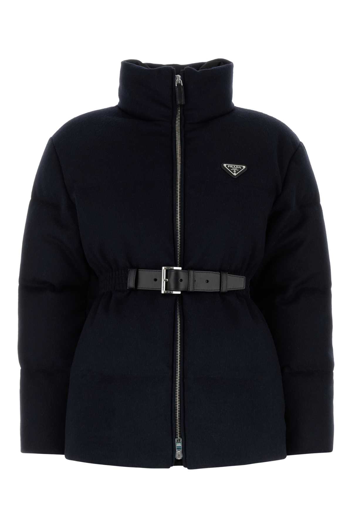 Prada Midnight Blue Wool Down Jacket In Blue