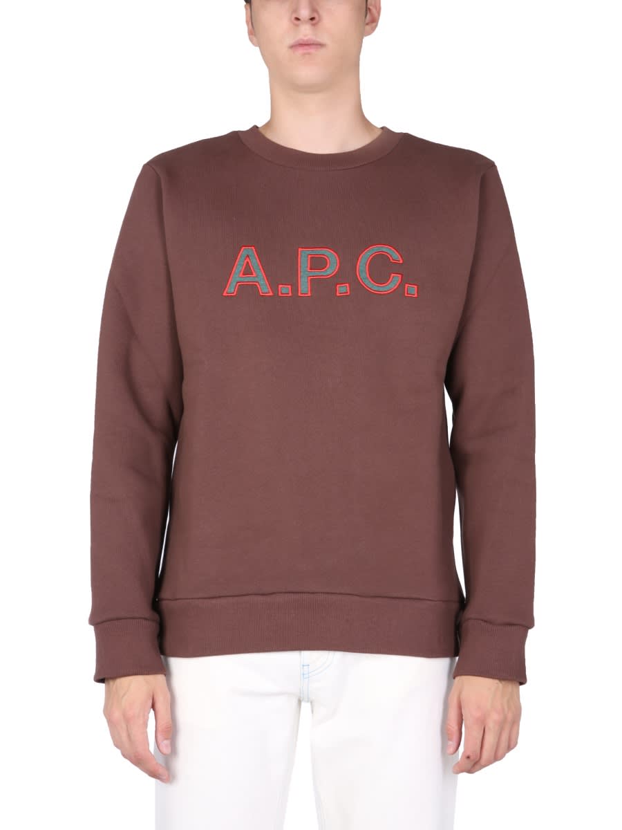 Shop Apc Sweatshirt With Embroidered Logo In Brown