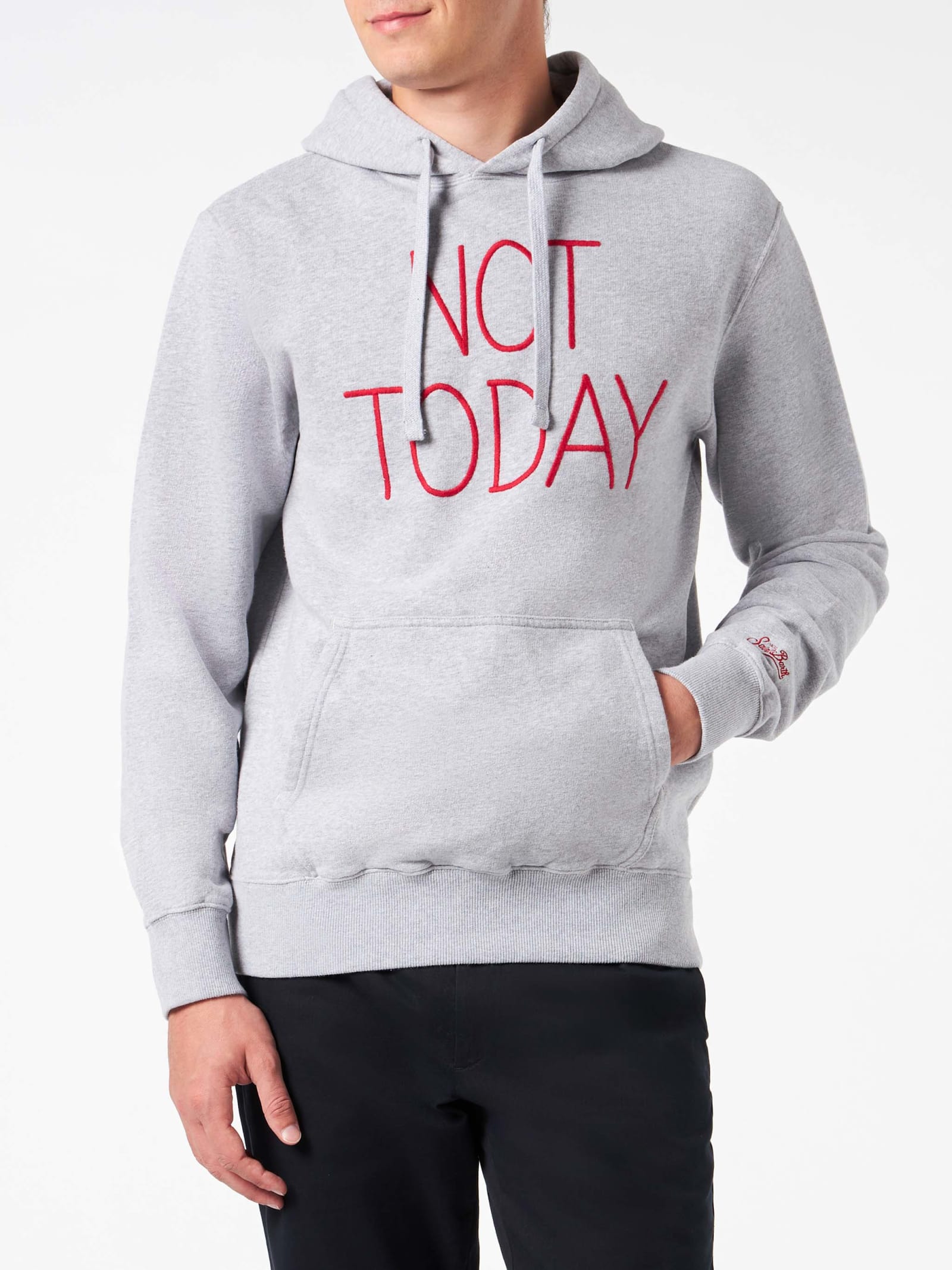 Shop Mc2 Saint Barth Man Grey Hoodie With Not Today Embroidery