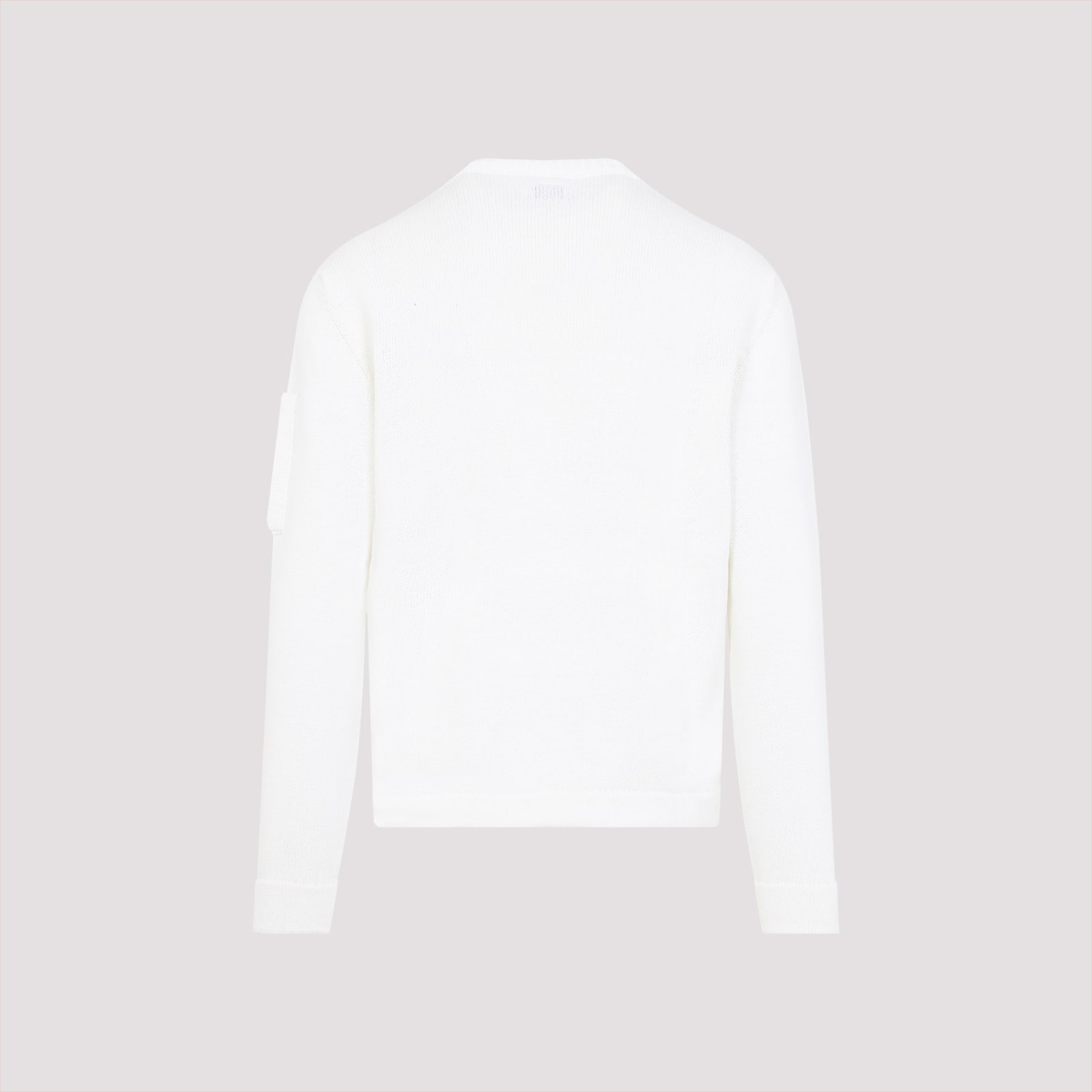 C.p. Company Crew Neck Sweater With Textured Finish And Logo Patch In Gauze White