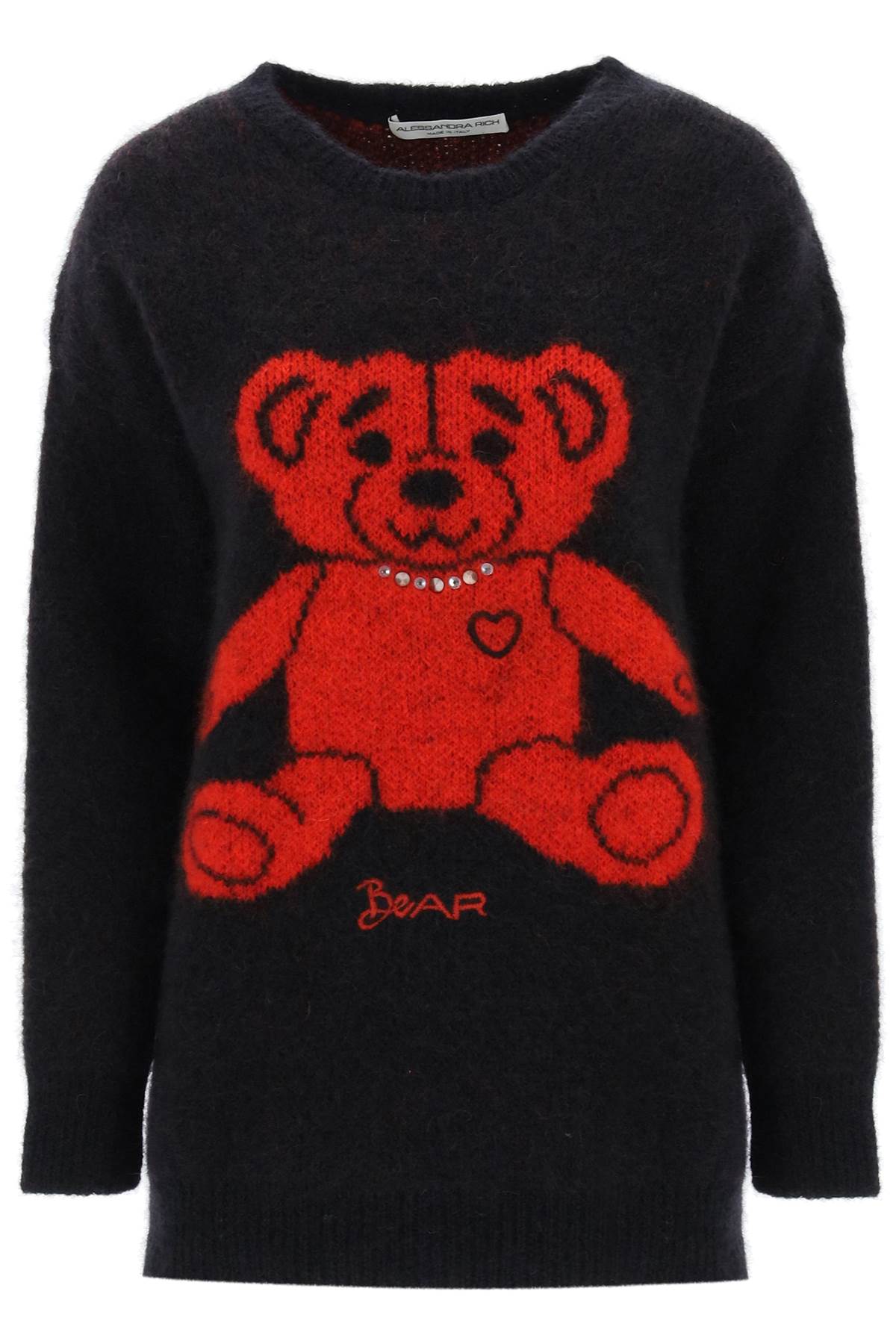 ALESSANDRA RICH SWEATER IN JACQUARD KNIT WITH BEAR MOTIF AND APPLIQUES