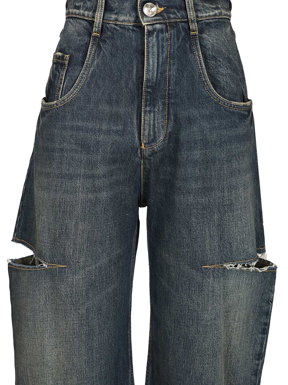 Maison Margiela High-waisted Jeans With Side Rips In Blue