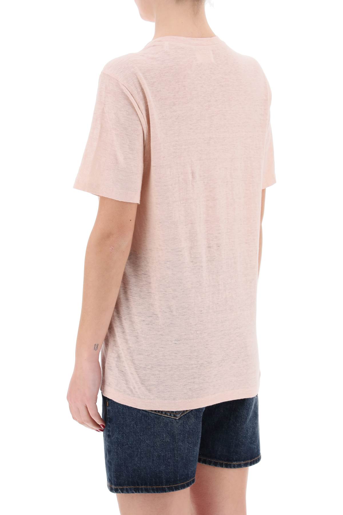 Shop Marant Etoile Zewel T-shirt With Metallic Logo Print In Pearl Rose Silver (silver)