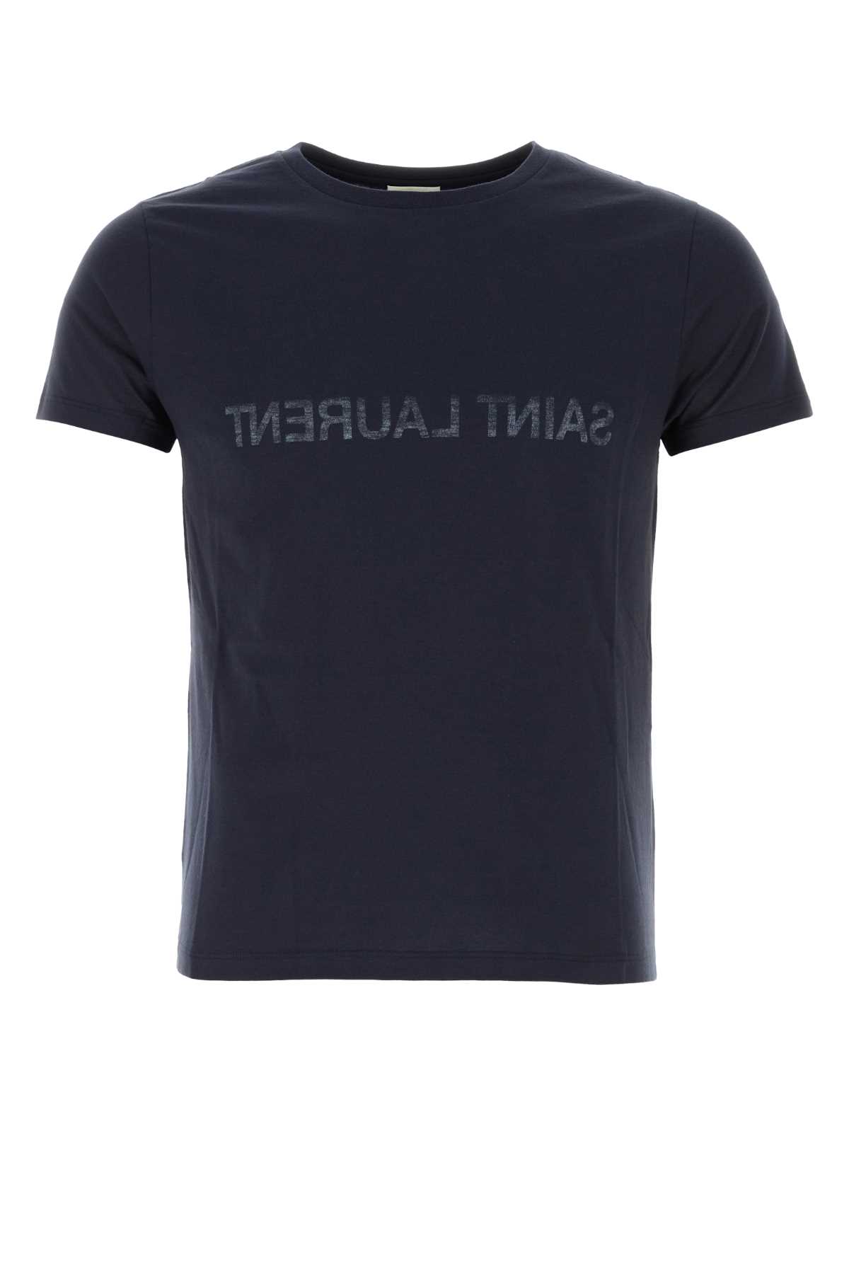 Shop Saint Laurent Navy Blue Cotton T-shirt In Multicolor