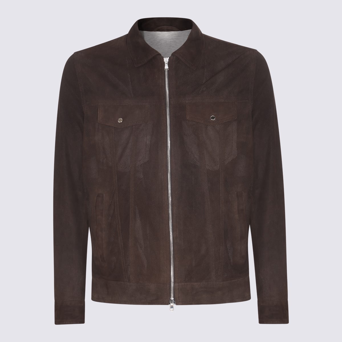 Shop Barba Napoli Brown Leather Jacket In Dark Brown