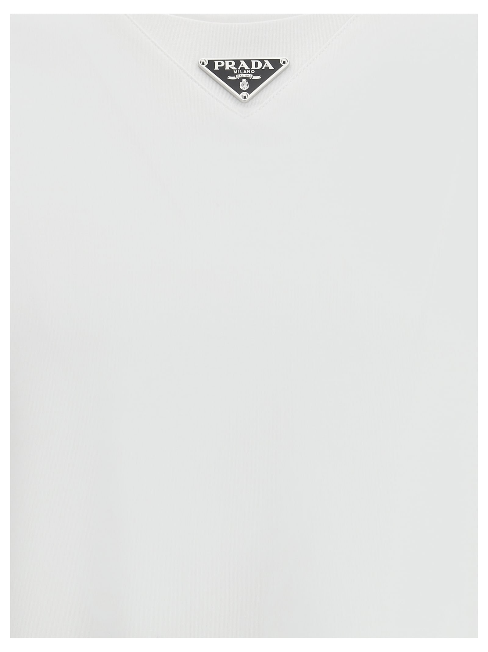 Prada T-shirt With Triangular Plaque In White