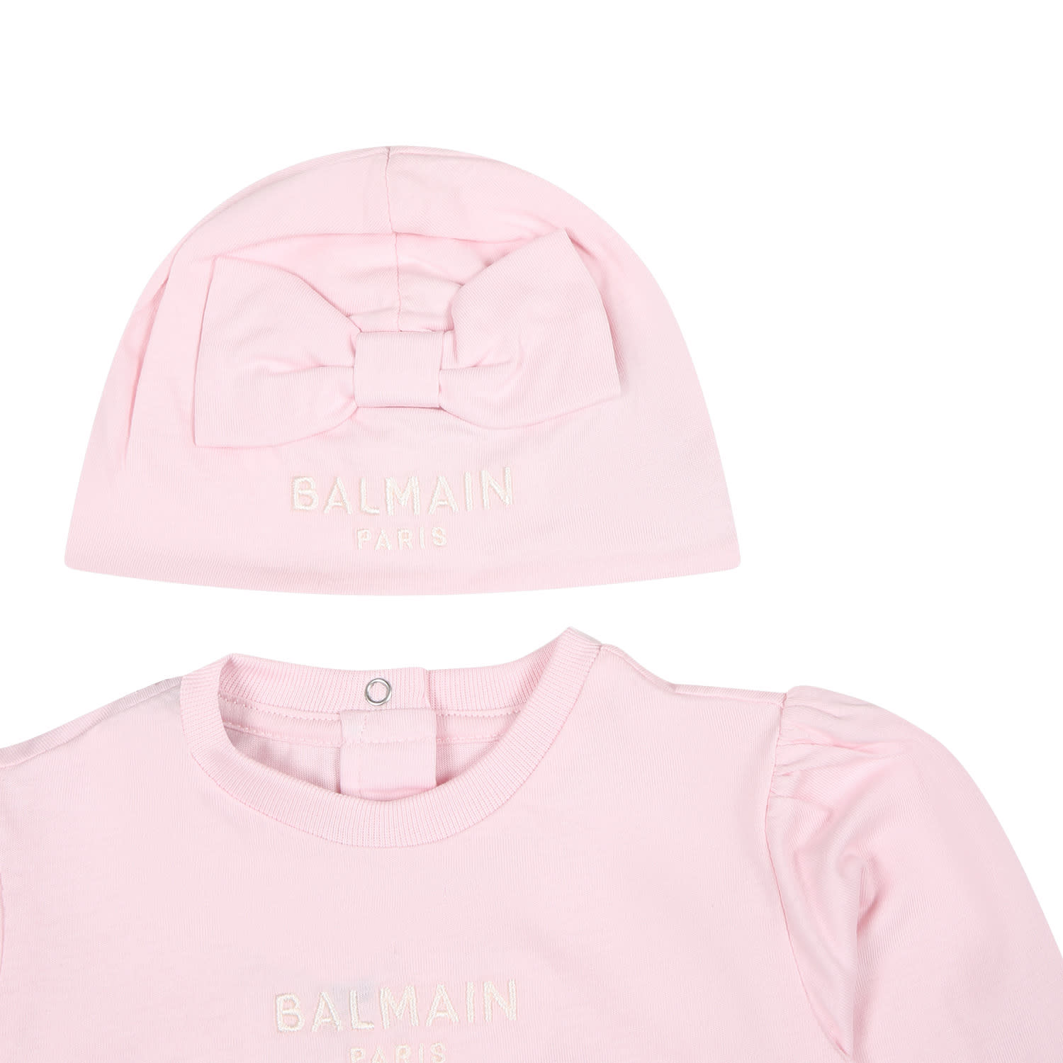 Shop Balmain Pink Babygrown For Baby Girl With Logo