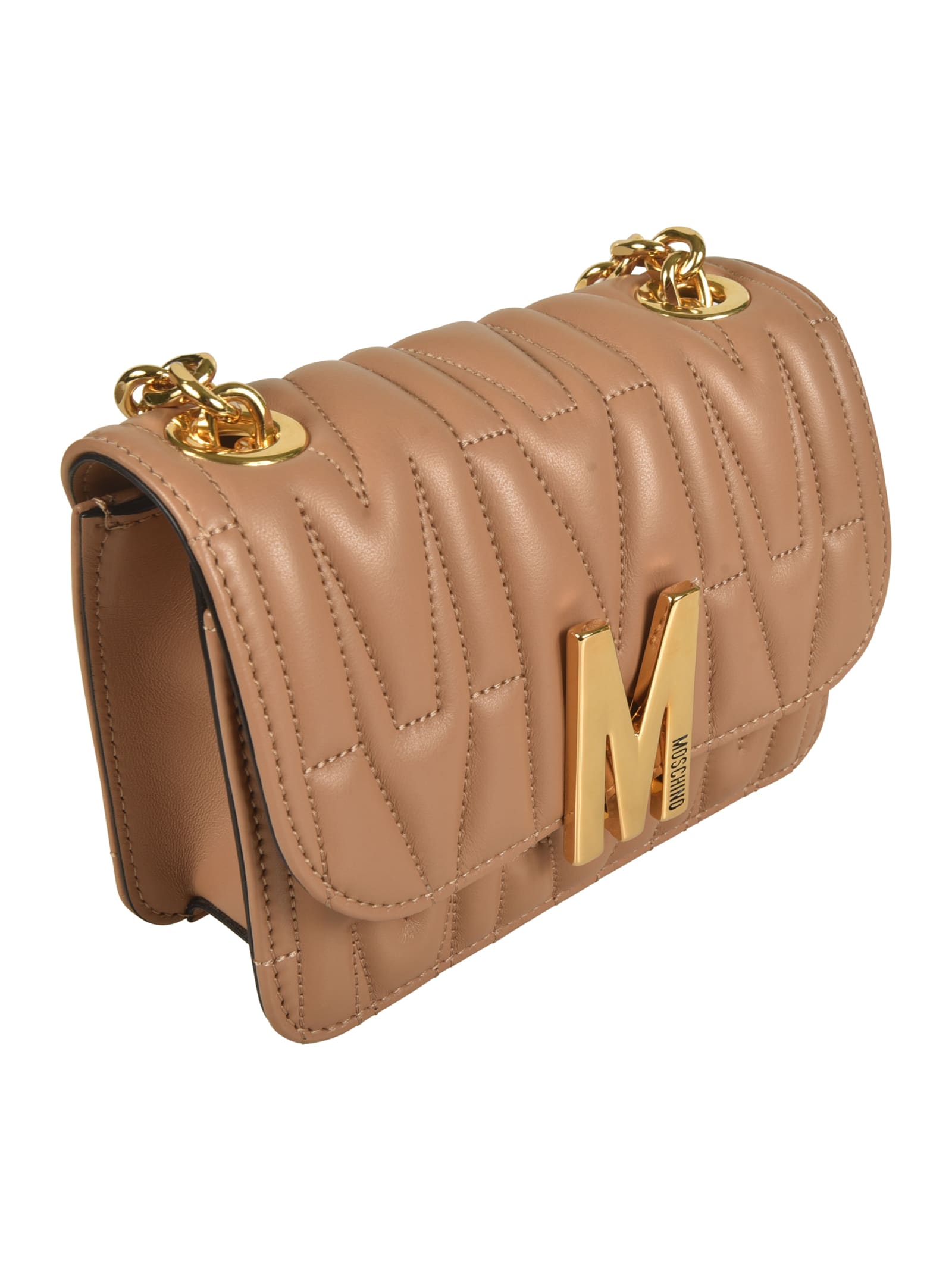 Shop Moschino Logo Quilted Shoulder Bag In Brown