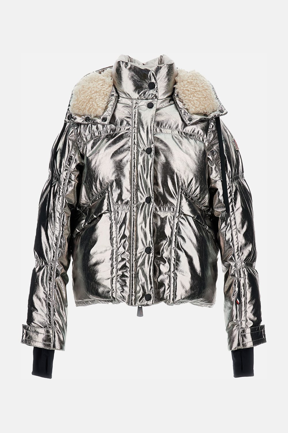 Moncler Calaque Metallic Ski Jacket In Silver