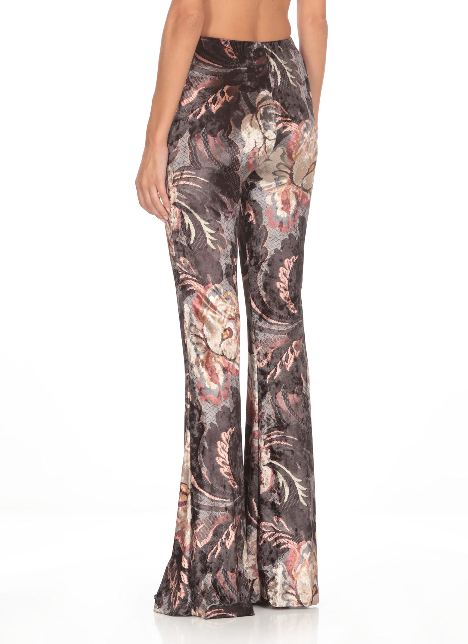 Etro Flared Leg Floral Pattern High Rise Pants In Multicolour