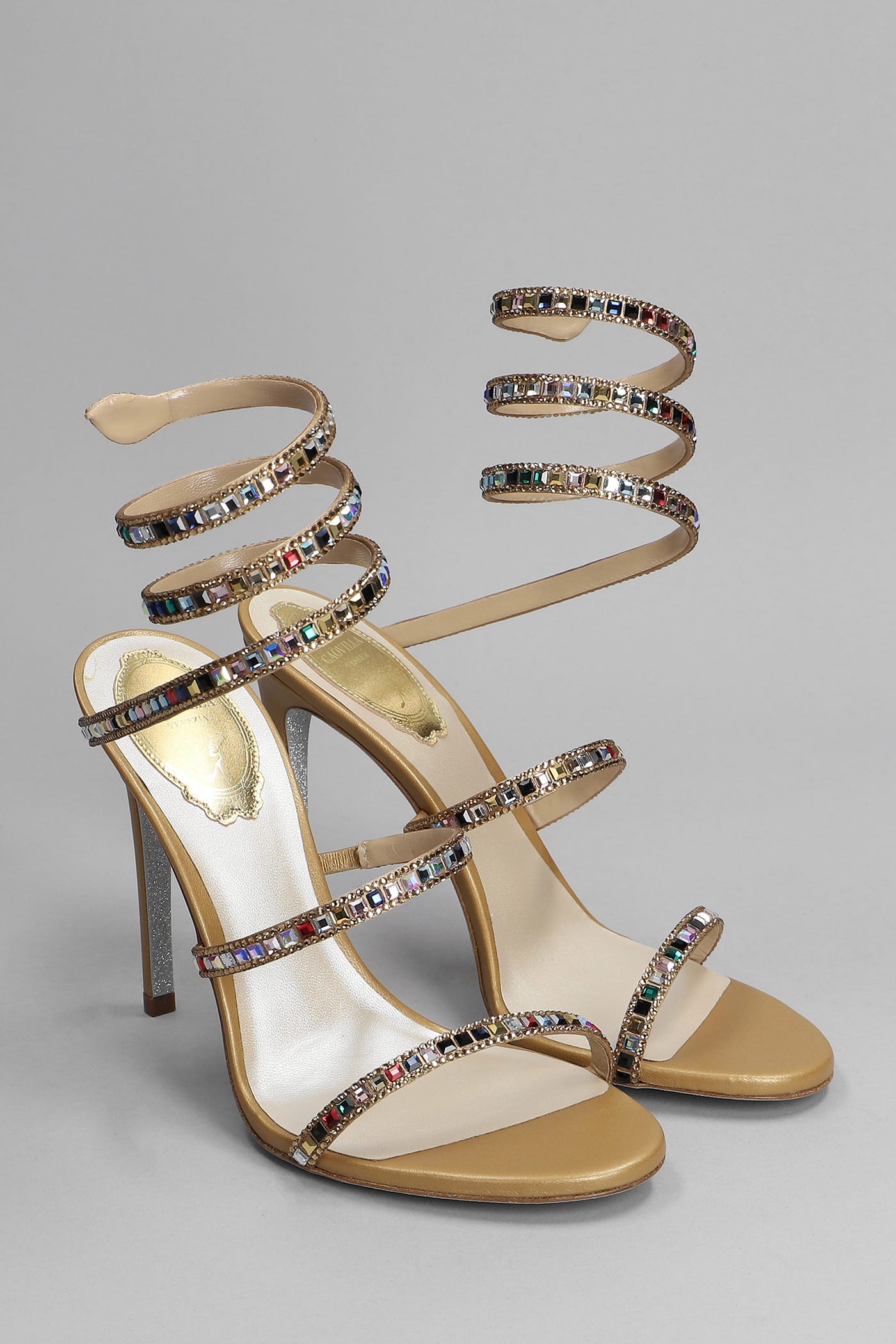 Shop René Caovilla Cleo Sandals In Gold Leather