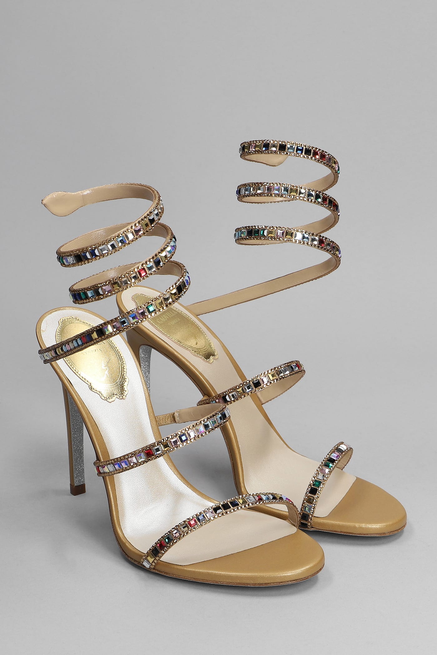 René Caovilla Cleo Sandals In Gold Leather