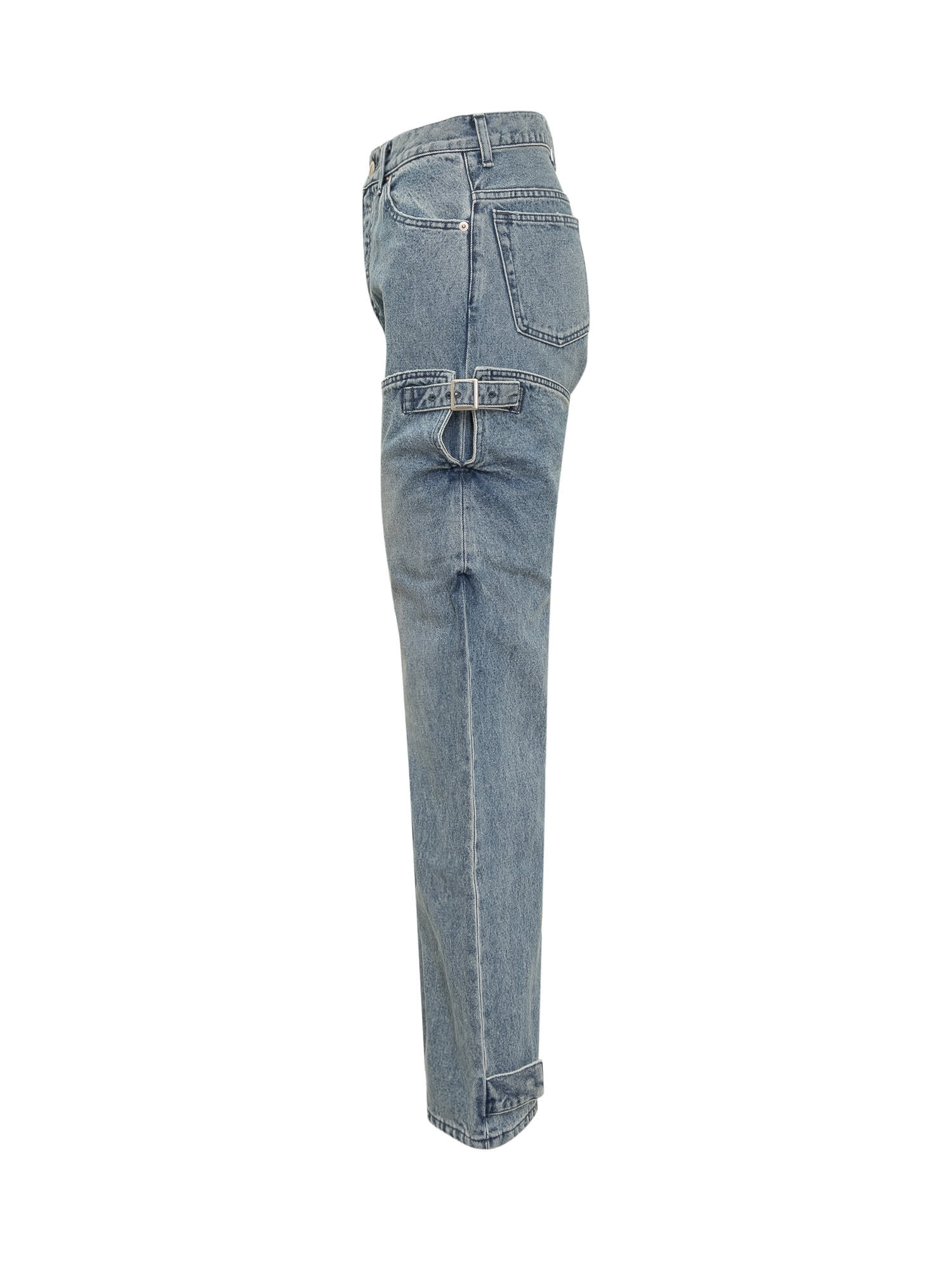 Ambush Ladies Boots Detail Denim Pants In Mid Blue