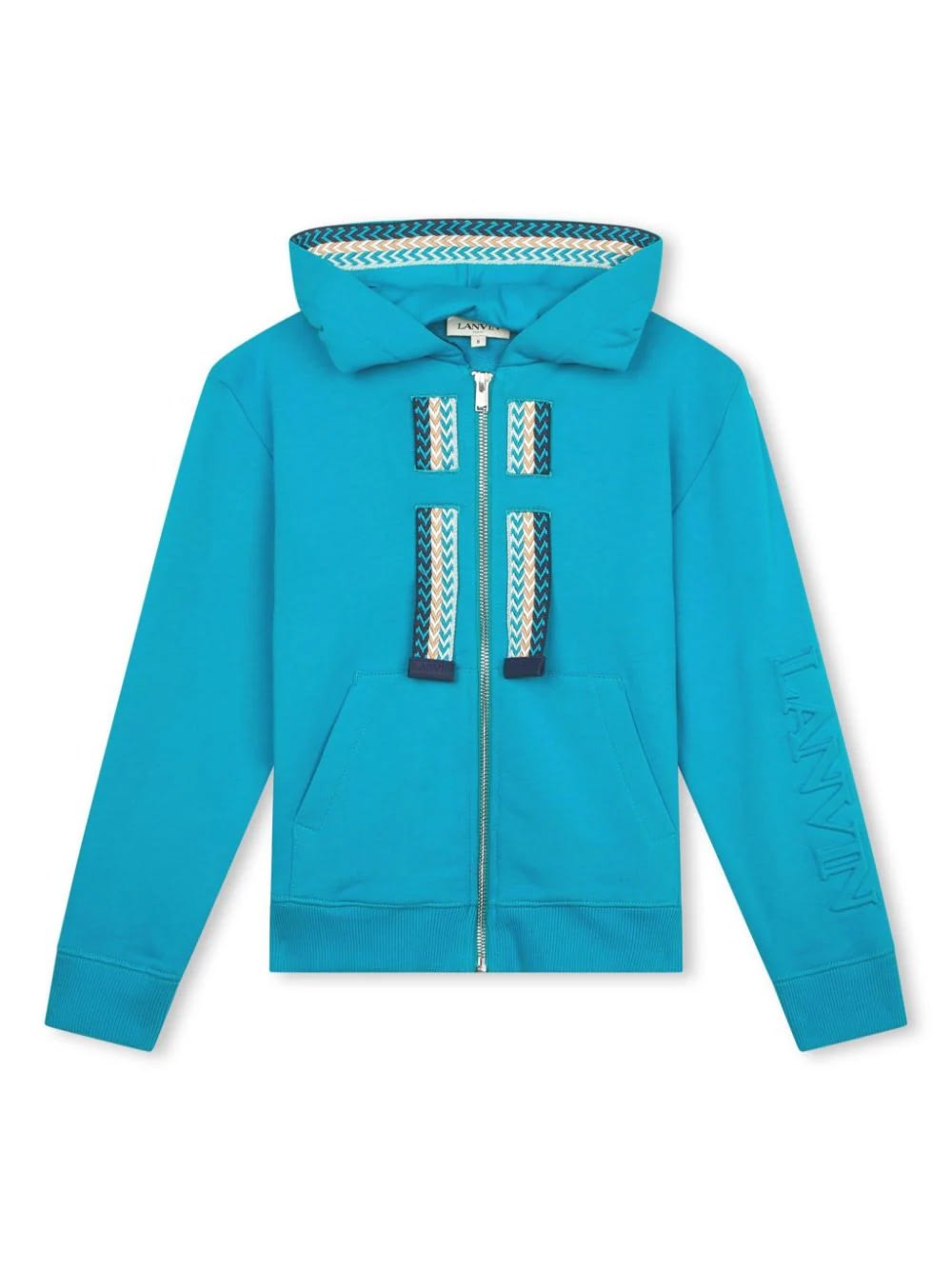 Shop Lanvin Turquoise Hoodie With Logo And Curb Motif In Blue