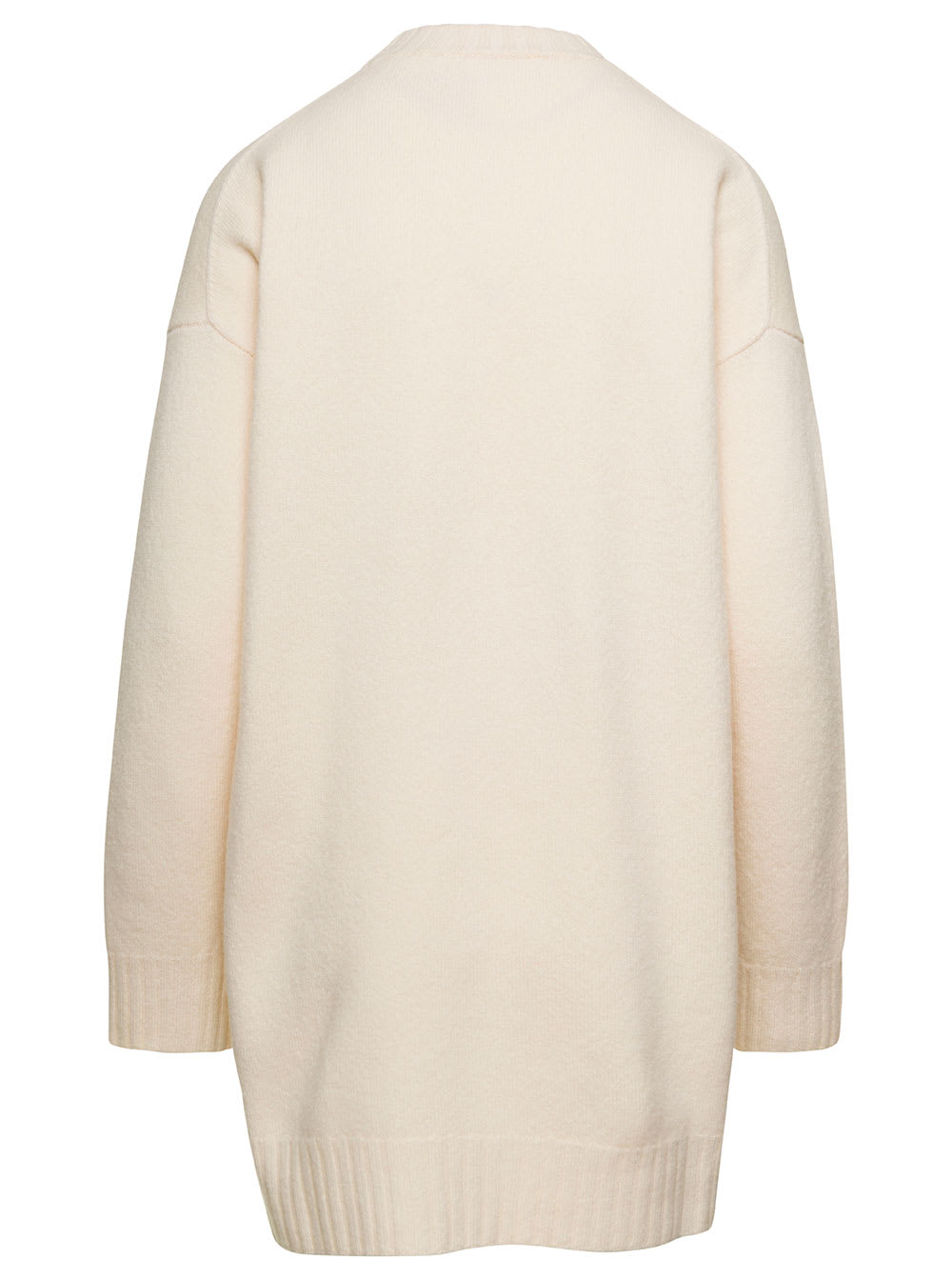 Shop Jil Sander Oversized White Crewneck Sweater With Shorter Hem At The Front In Wool Woman