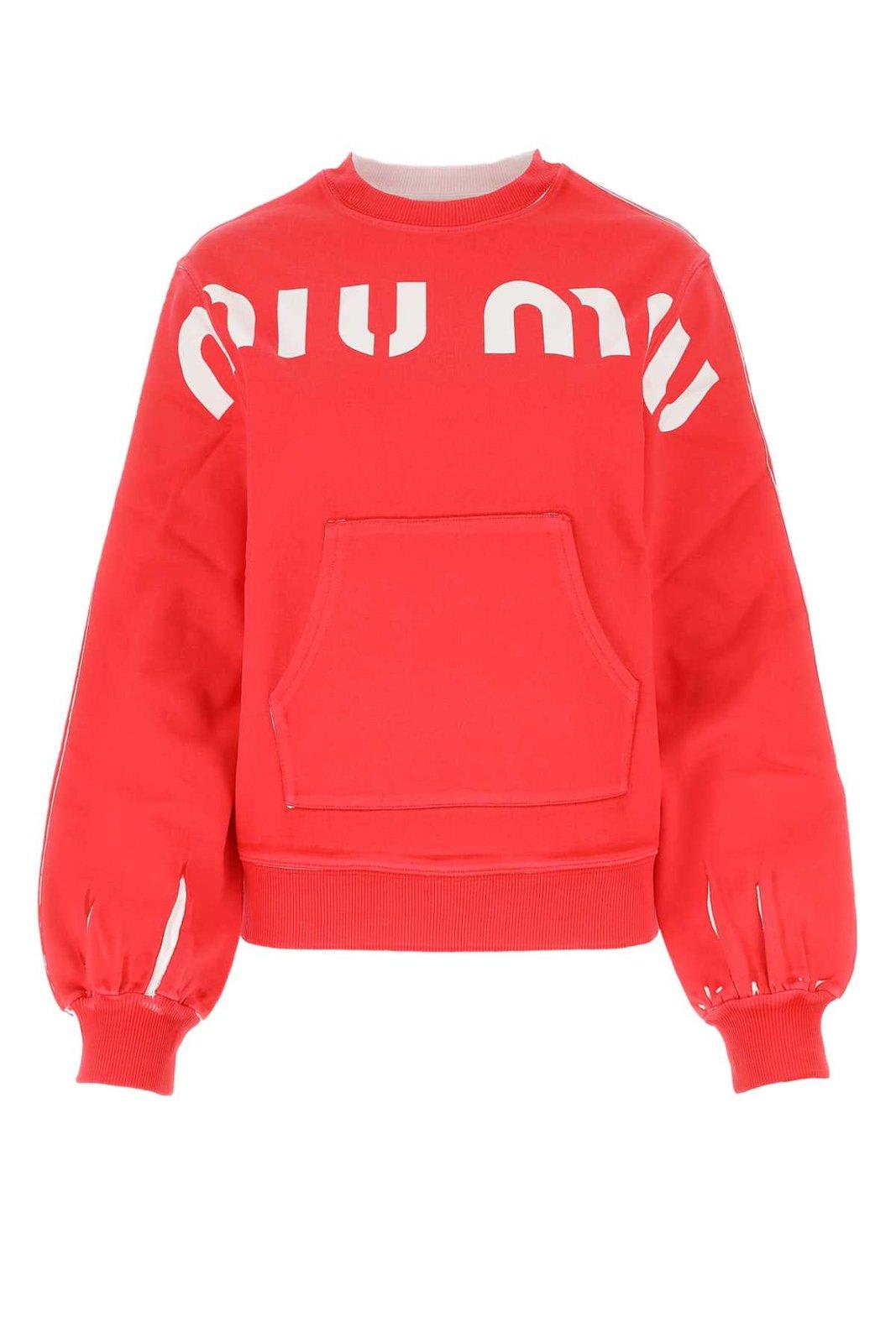 Shop Miu Miu Logo Printed Crewneck Sweatshirt In Red