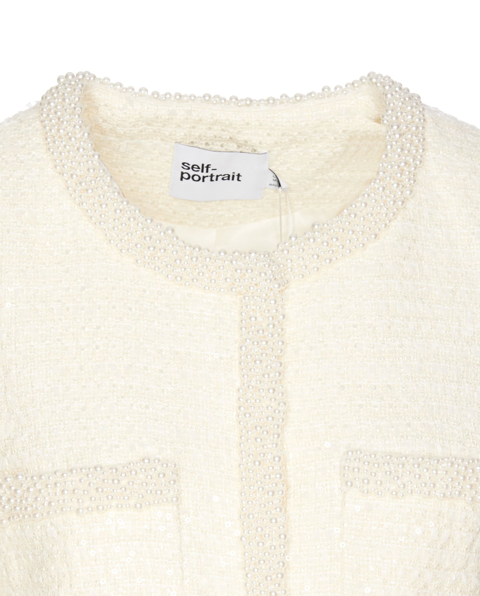 SELF-PORTRAIT CREAM BOUCLE PEARL TRIM JACKET