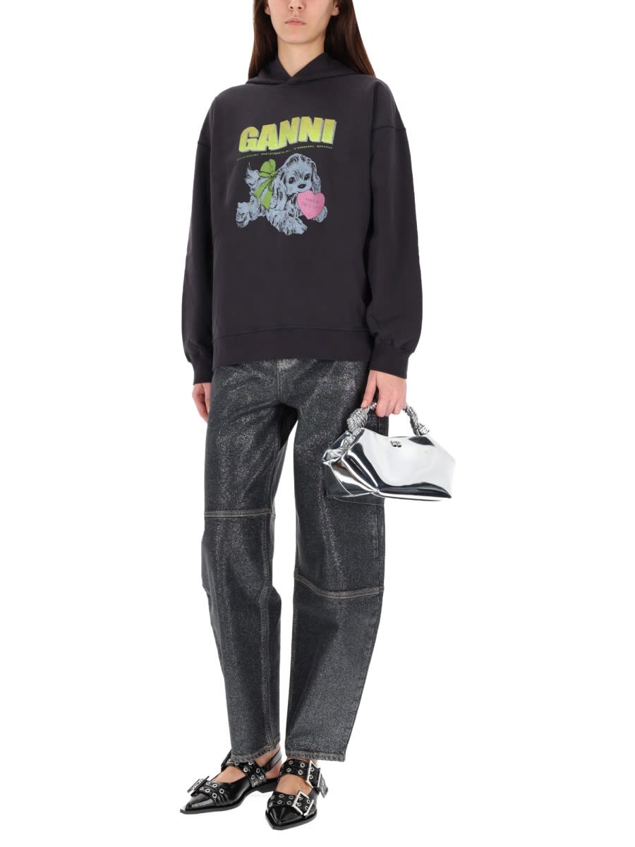 Ganni Sweatshirt In Black Cotton In Black