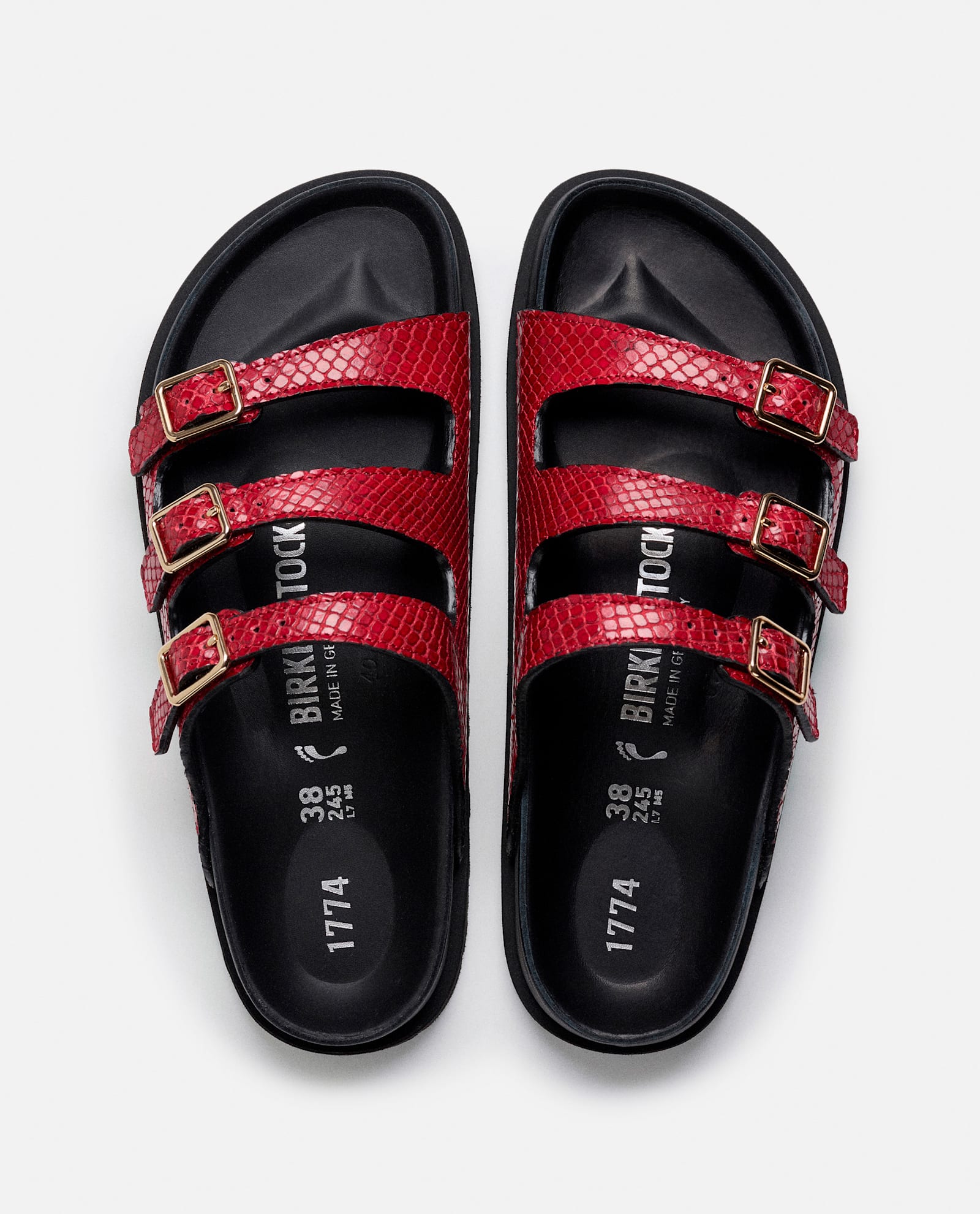 Birkenstock Red And Black Leather Florida Snake Sandals In Red