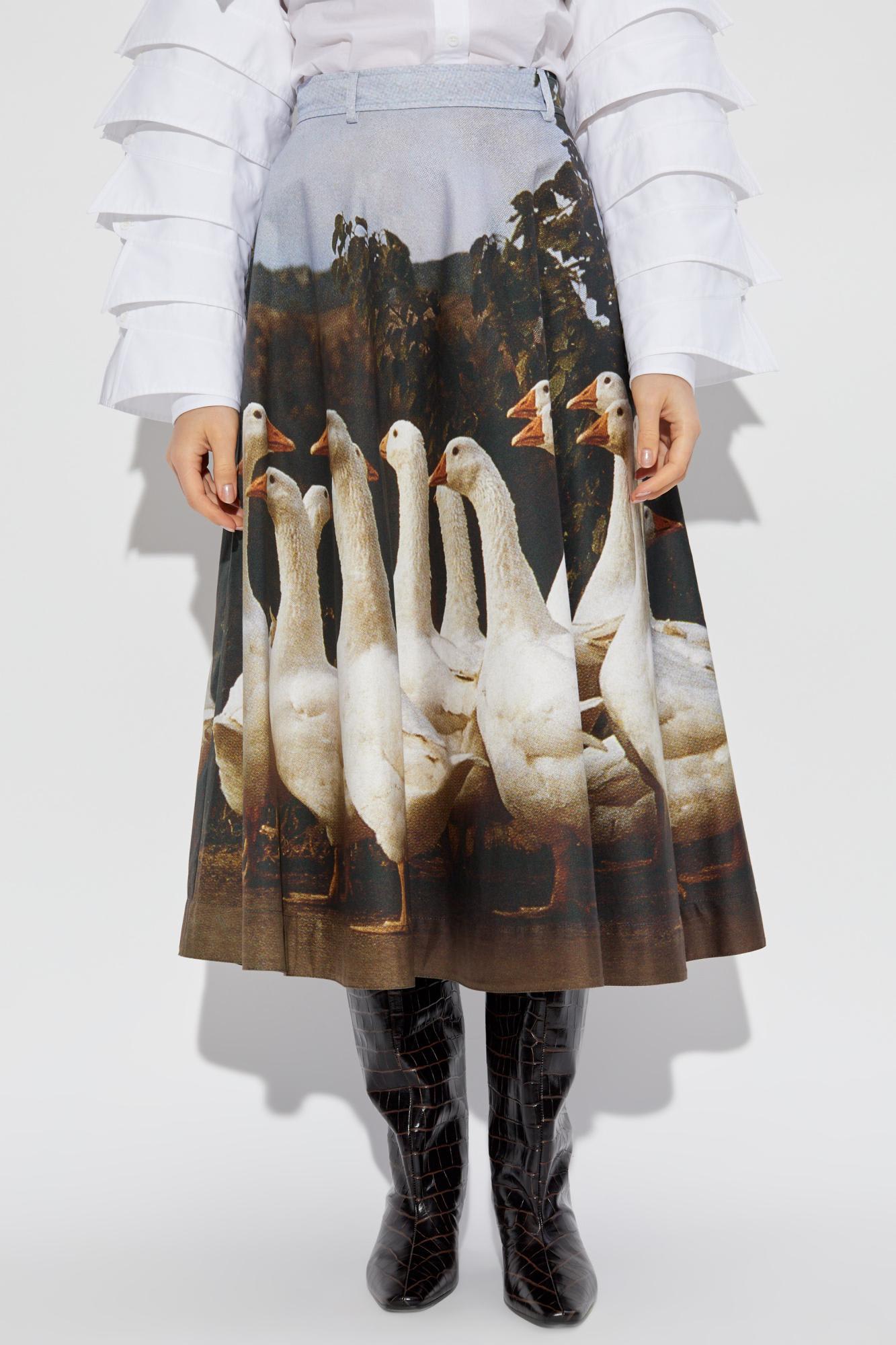 Moschino Printed Goose Midi Skirt In 1888