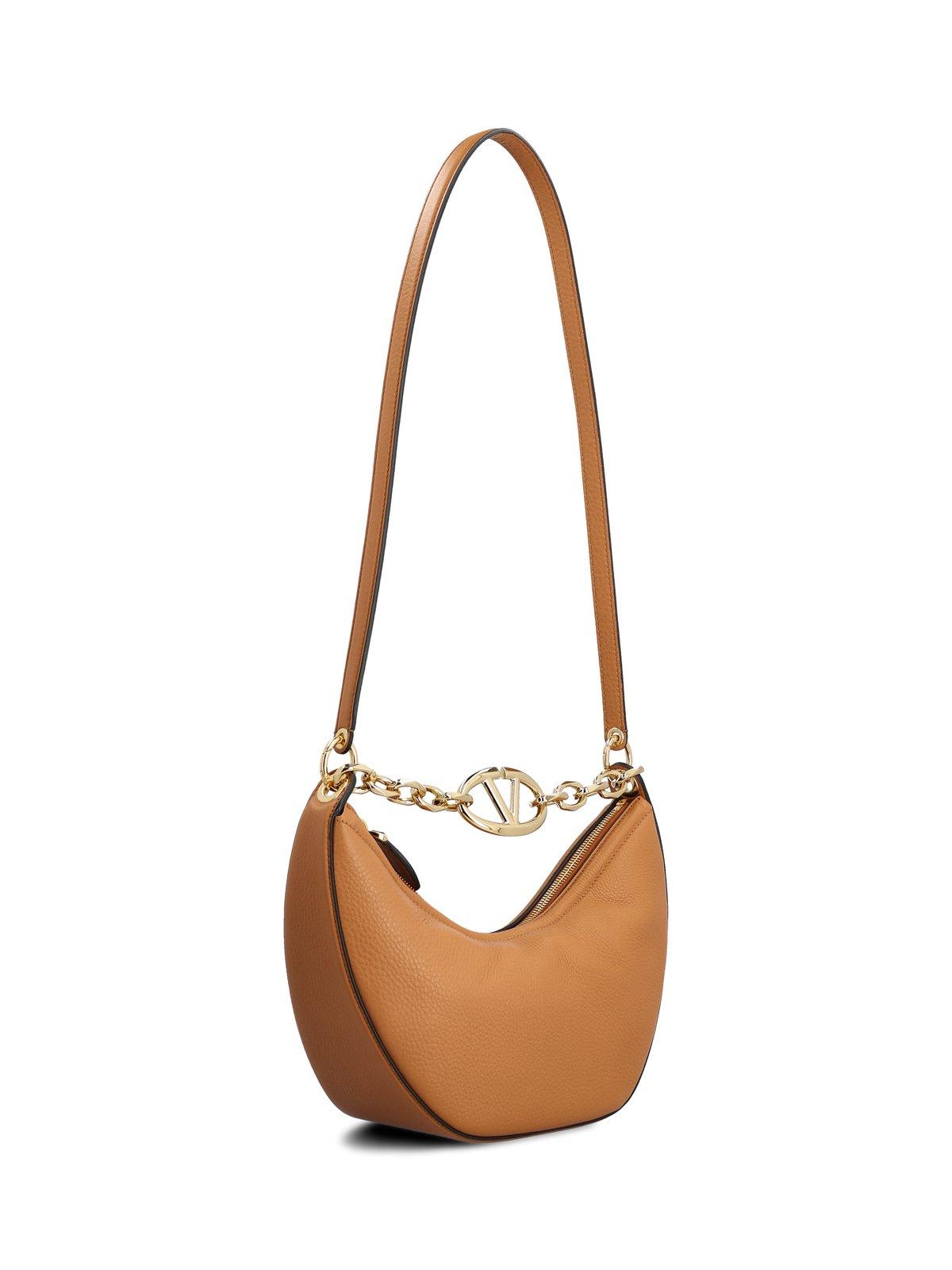 Shop Valentino Vlogo Moon Zip-up Small Shoulder Bag In Marrone