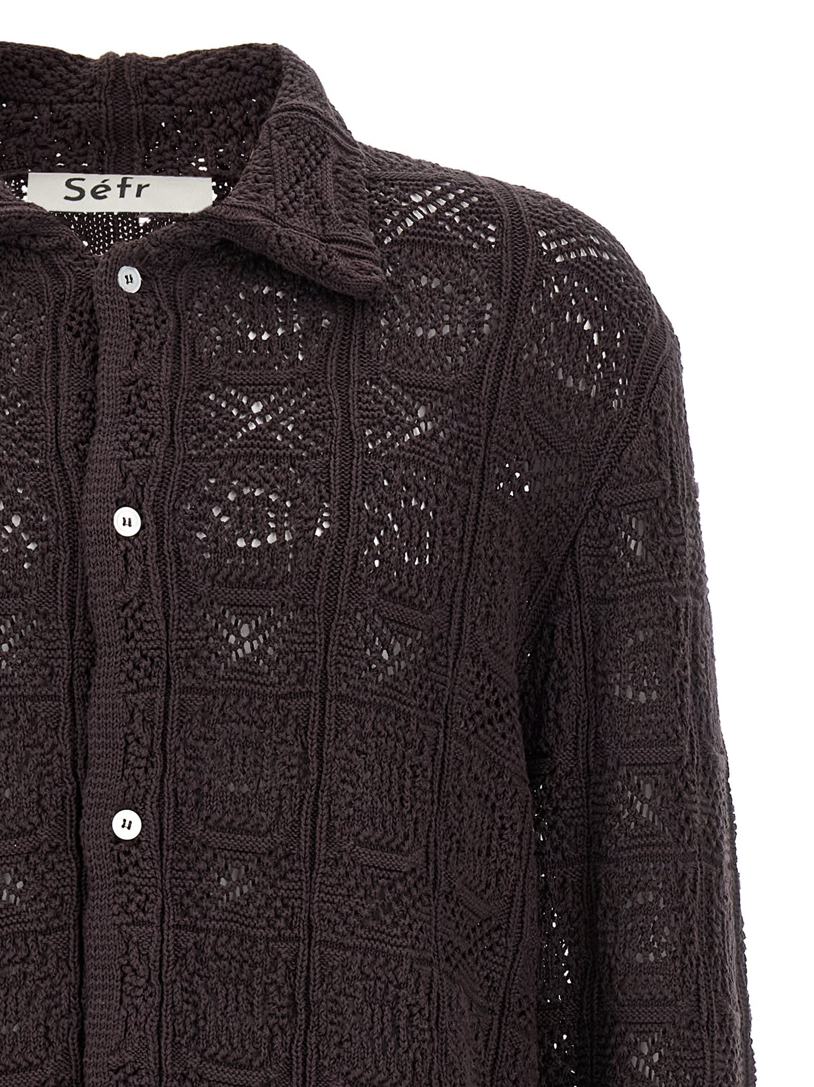 Séfr Myles Brown Knitted Cotton Shirt In Brown