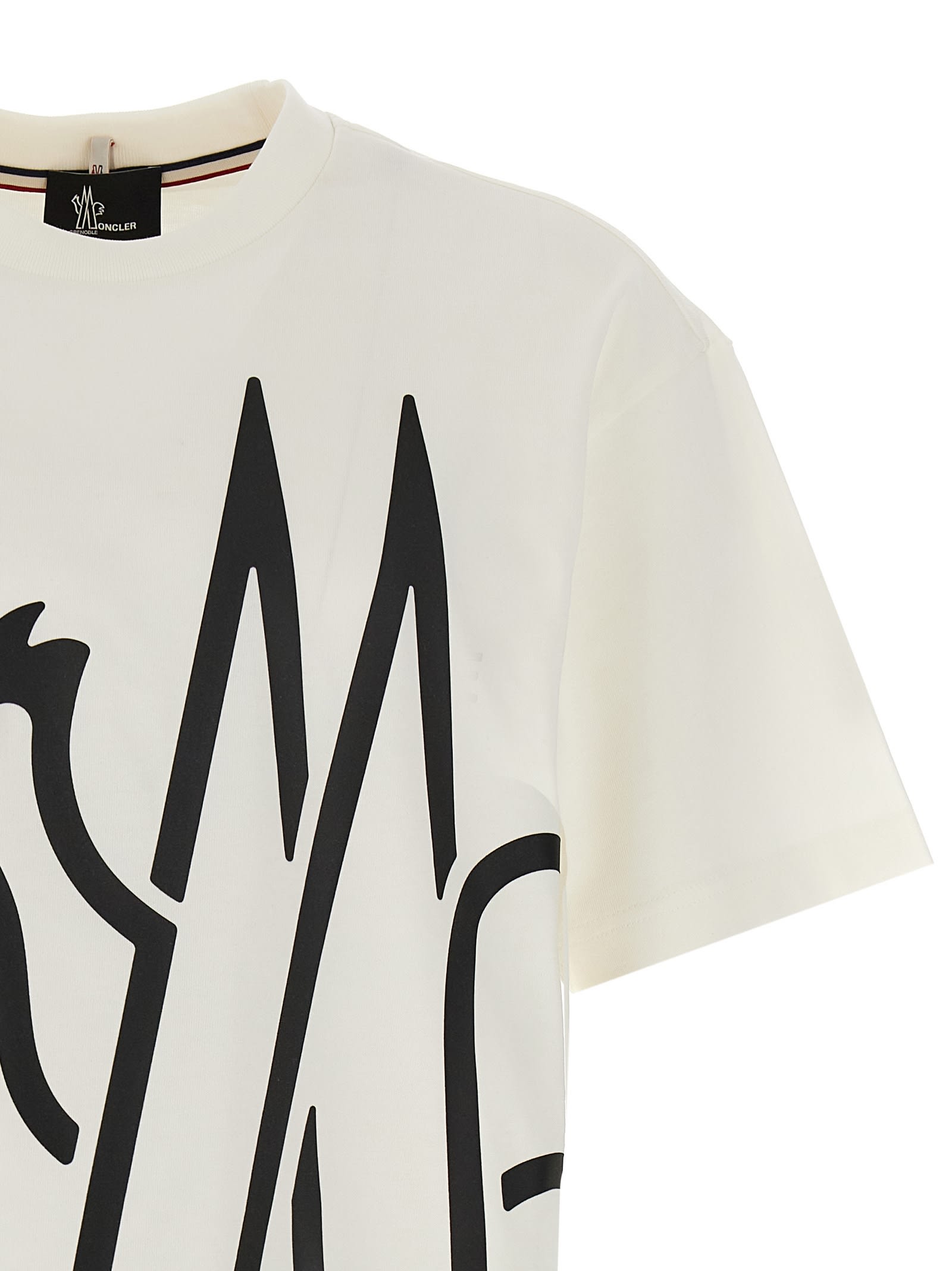 Shop Moncler Logo Print T-shirt In White/black