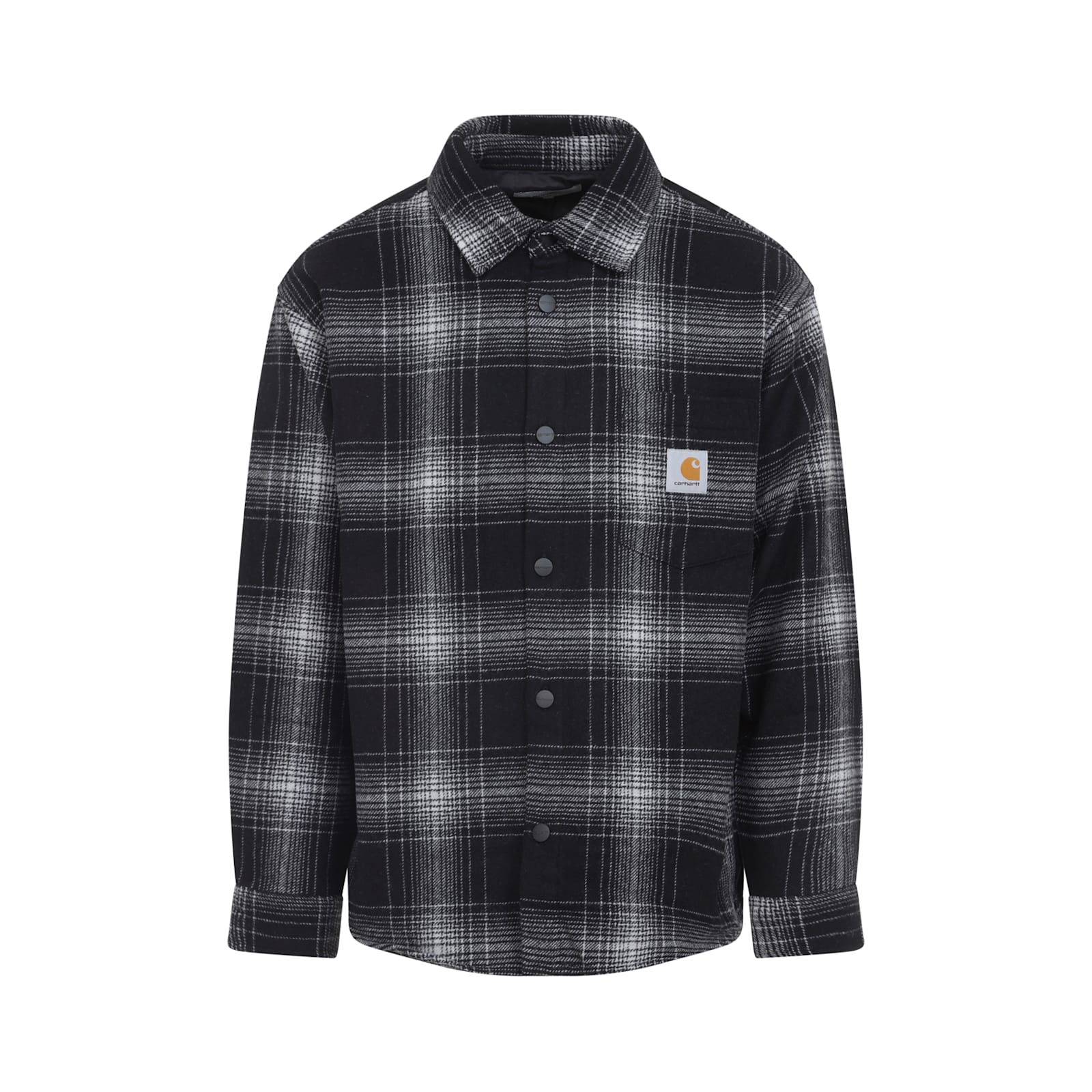 Carhartt Plaid Wool Blend Button-up Shirt With Classic Detailing In Black