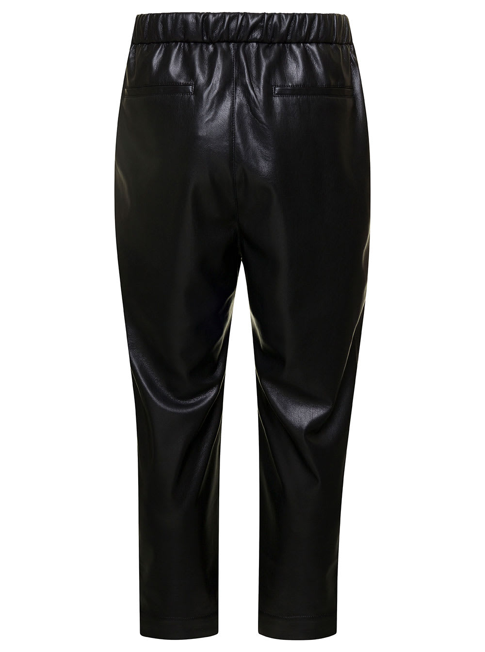 Shop Nanushka Jain Black Pants With Drawstring In Faux Leather Man