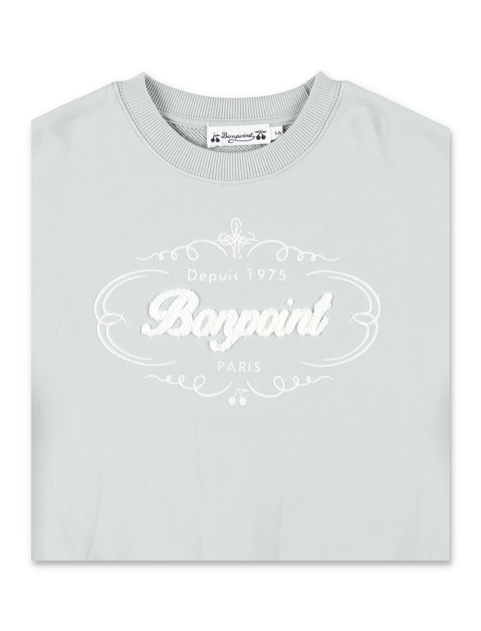 Bonpoint Tonino Organic Cotton Sweatshirt With Heritage Logo In Green