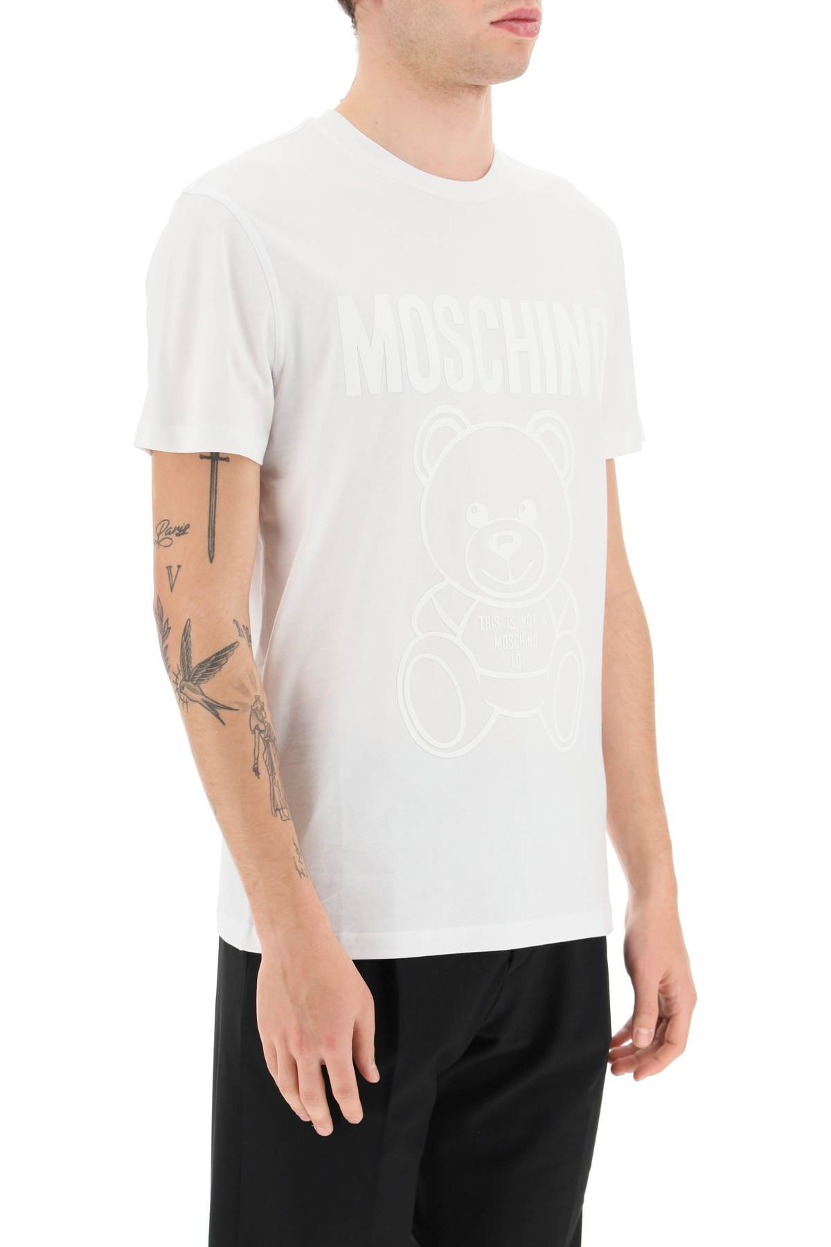 Moschino Logo Cotton T-shirt In Fantasia Bianco