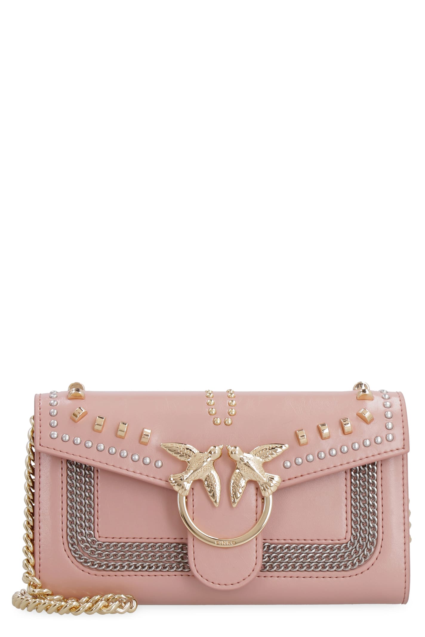 Pinko Leather Wallet On Chain In Pink