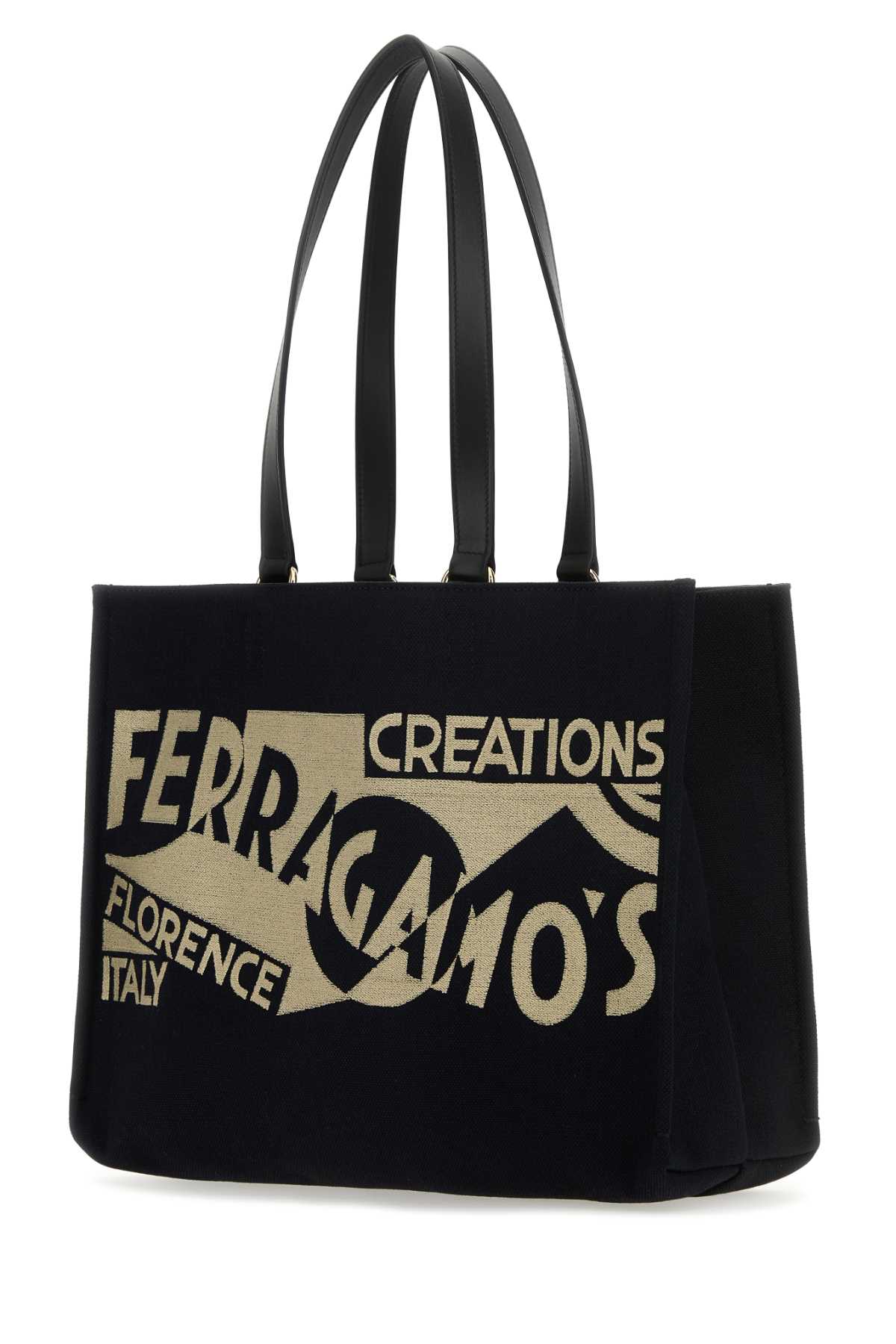 Ferragamo Black Venna Logo-embroidered Tote Bag In Neroneronero
