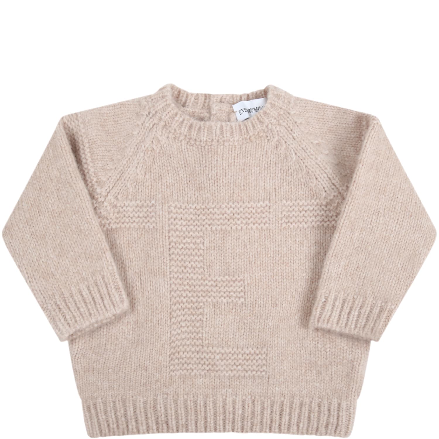 Armani Collezioni Beige Sweater For Baby Boy With Logo