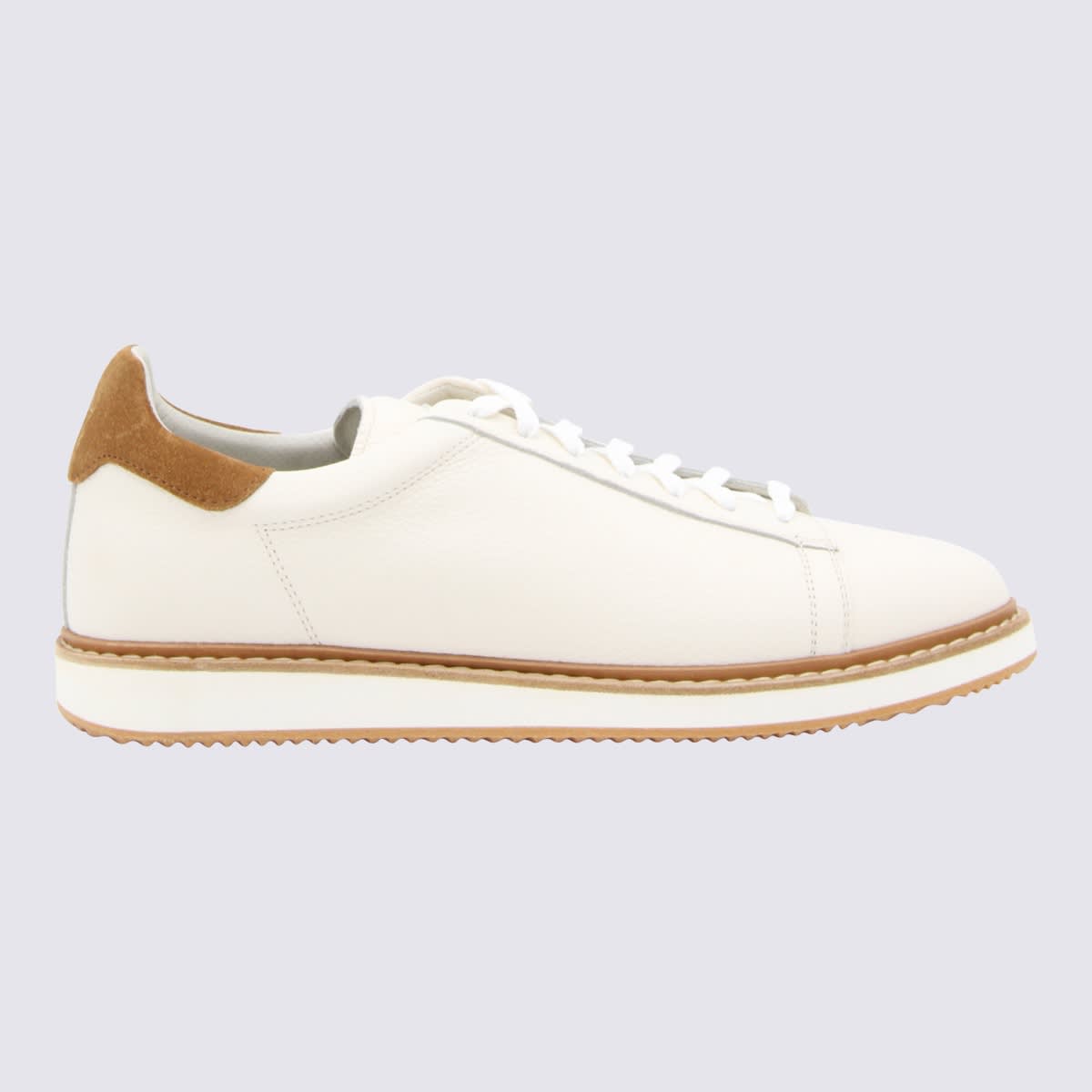 BRUNELLO CUCINELLI WHITE LEATHER AND BROWN SUEDE SNEAKERS
