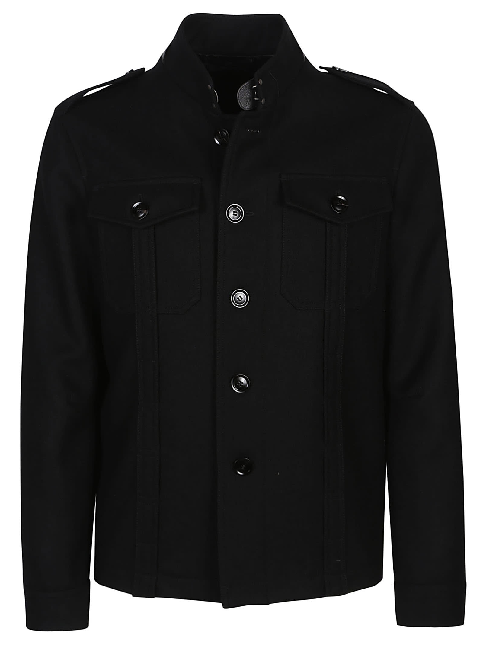 Shop Tom Ford Stand Collar Overshirt In Black