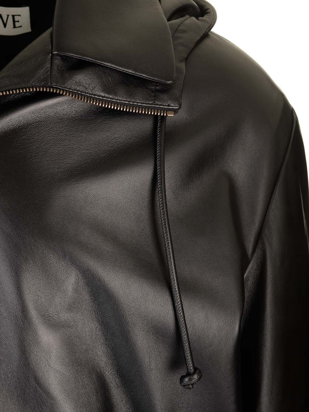 Shop Loewe Hooded Zipped Leather Jacket In Black