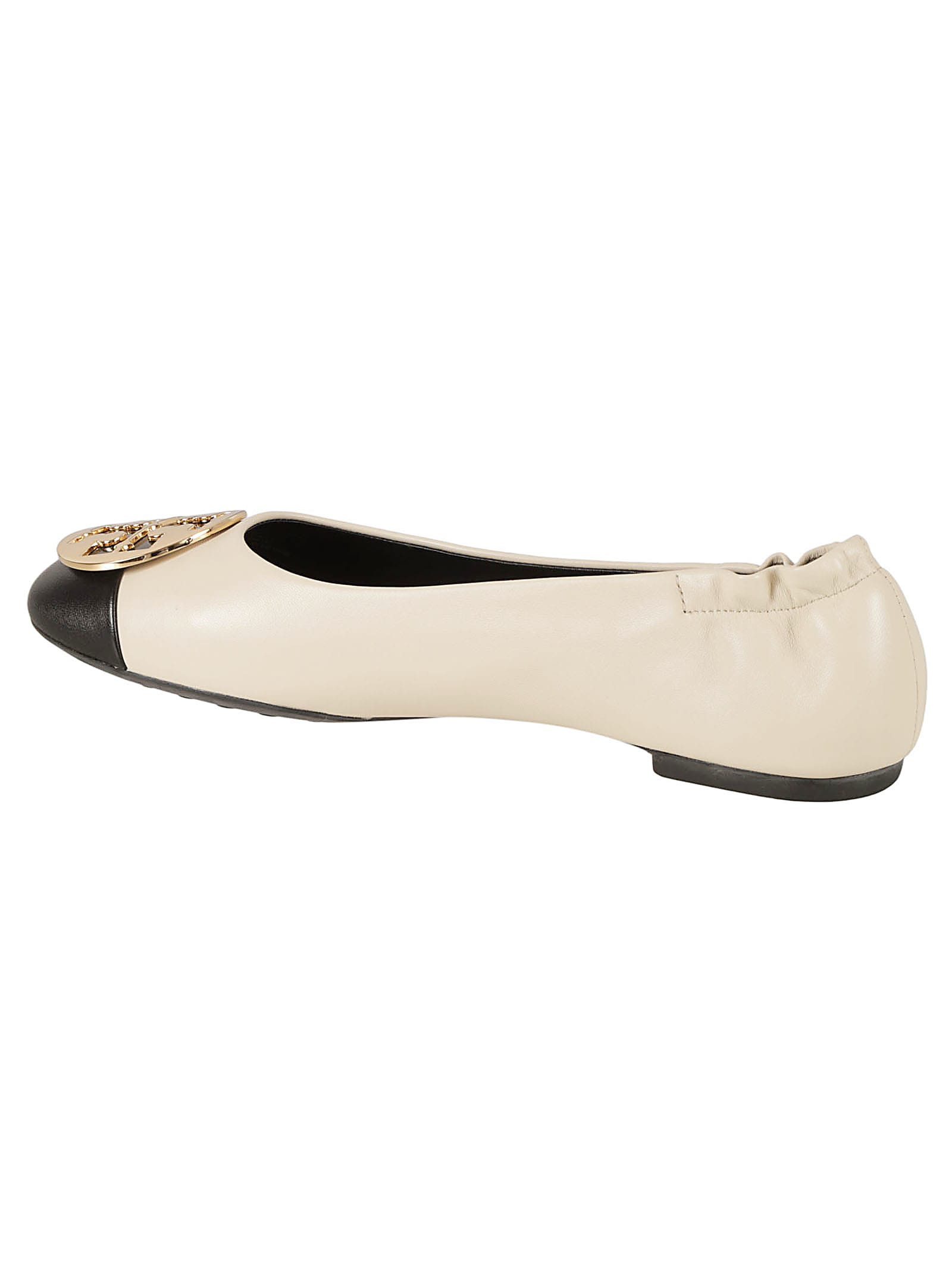 Shop Tory Burch Claire Cap-toe Ballerinas In New Cream/black/gold