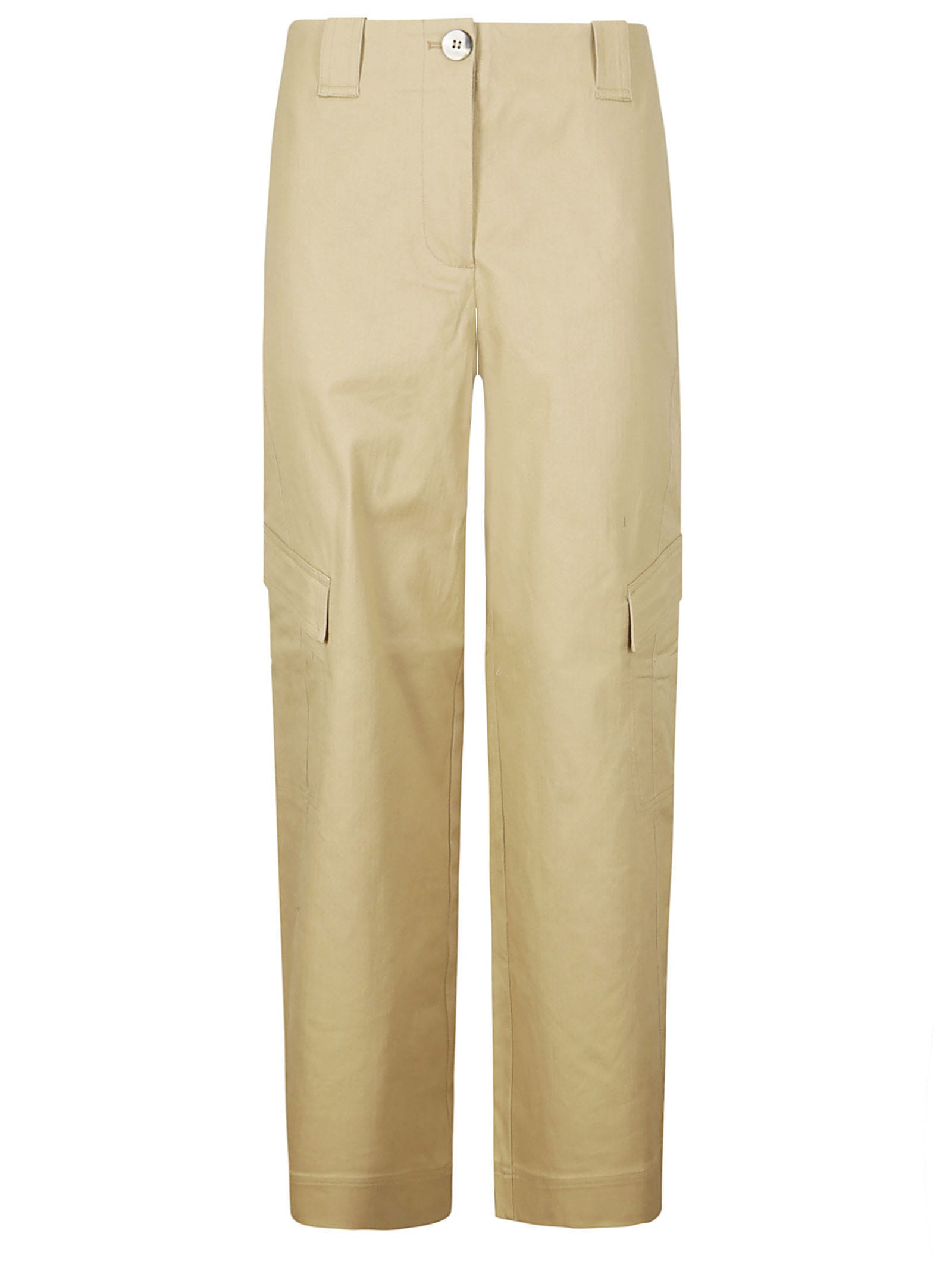 Shop Ganni Herringbone Canvas Mid Waist Pants In Tigers Eye