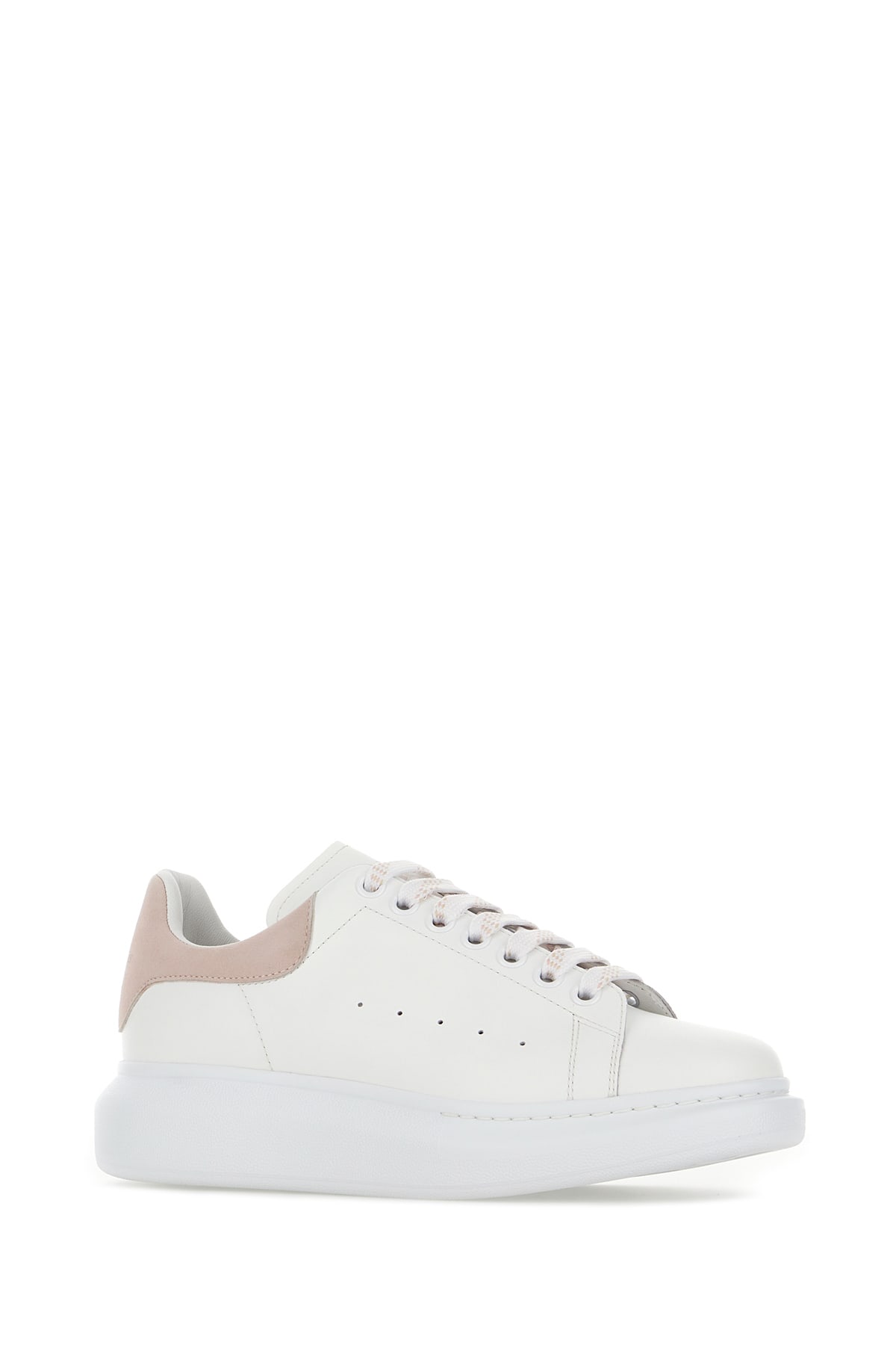 Shop Alexander Mcqueen White Leather Sneakers With Pink Suede Heel In Bianco Rosa