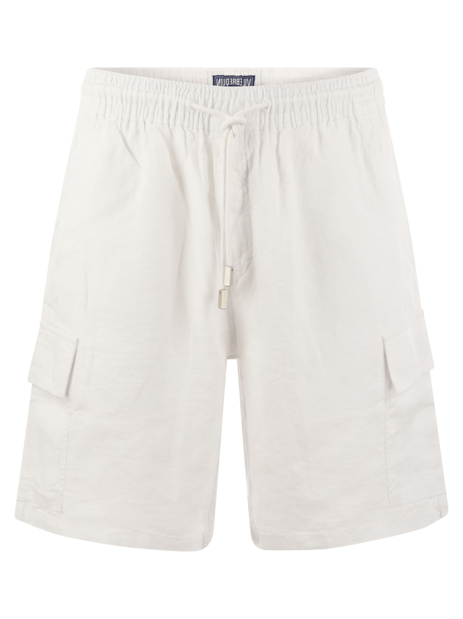 Shop Vilebrequin Linen Cargo Bermuda Shorts In White