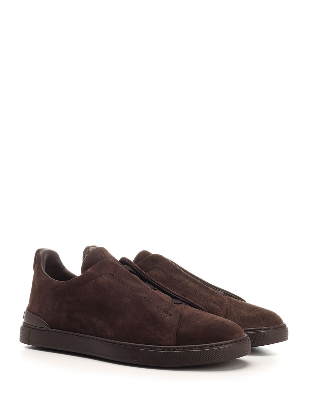 Shop Zegna Triple Stitch Sneakers In Suede Leather In Brown