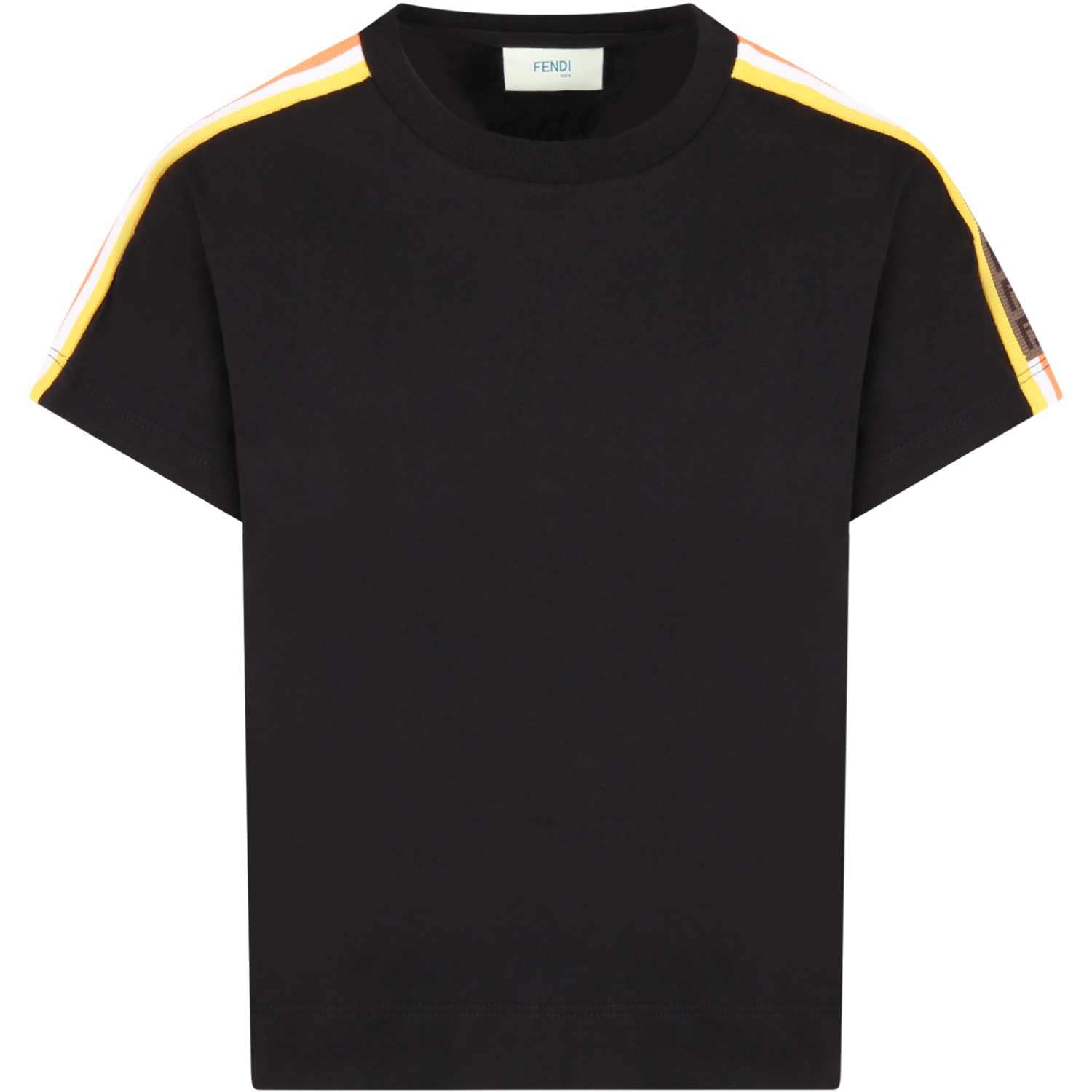 Fendi Black T-shirt For Girl With Colorful Stripes