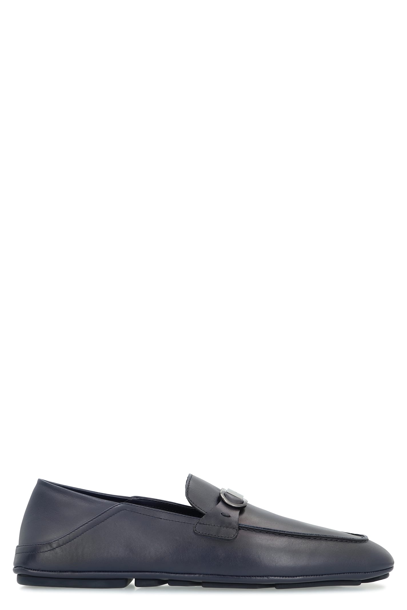 Ferragamo Gancini Leather Loafers In Blue