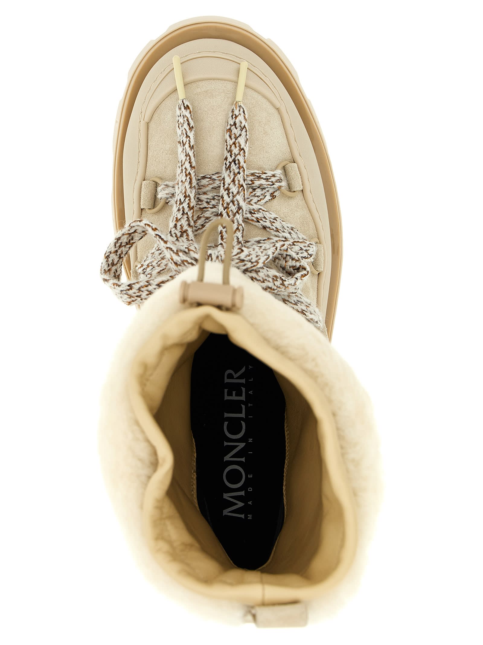 Moncler Ankle Boots With Fur Trim And Chunky Sole In Neutral